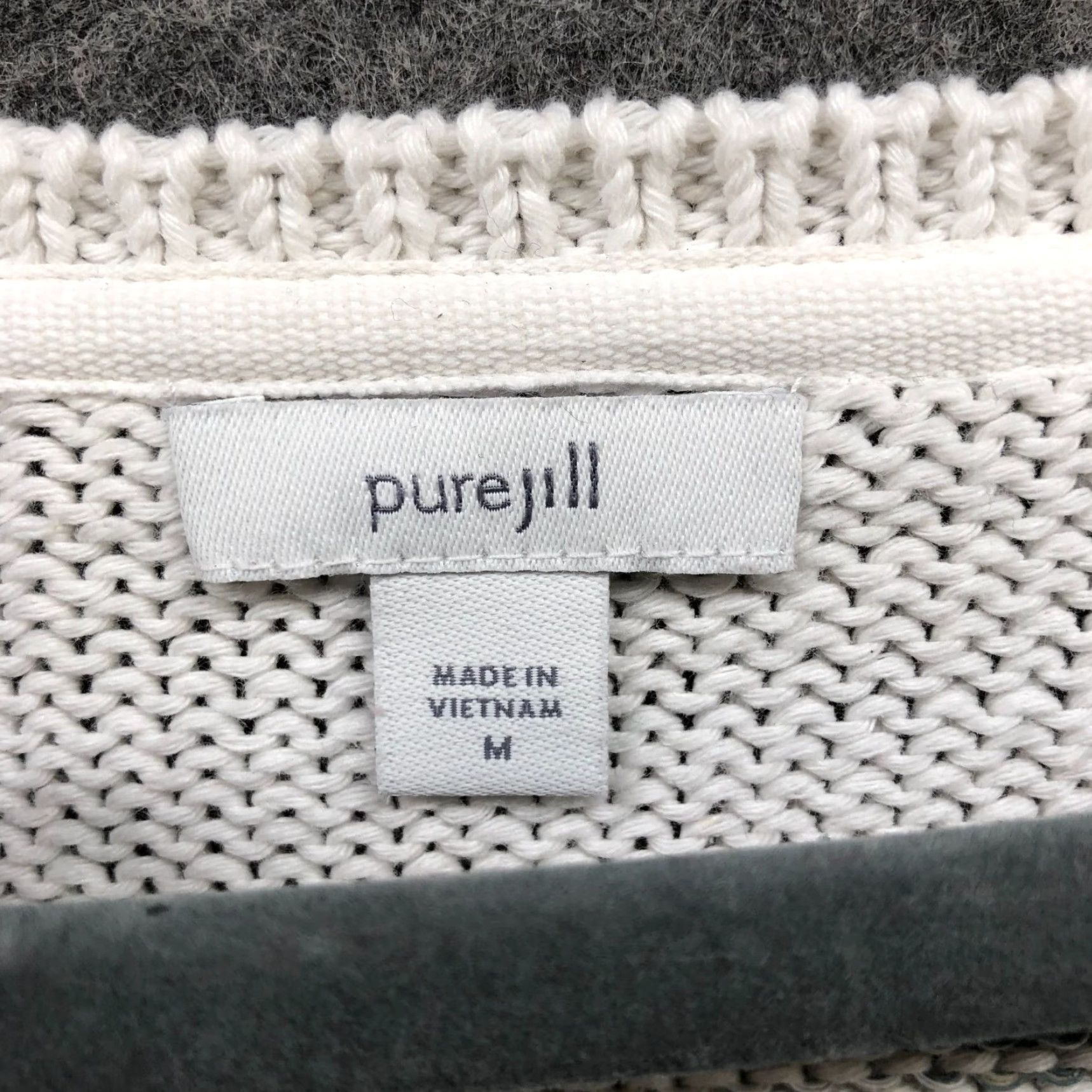 J. Jill VINTAGE J. Jill Cotton Sweater Womens M Scoop Neck Knit White Gray Stripe Pullover Size M / US 6-8 / IT 42-44 - 5 Thumbnail