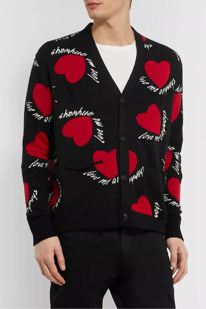 Amiri o1wfsh0625 Cashmere Cardigan with Hearts Print in Black Size US L / EU 52-54 / 3 - 3 Thumbnail