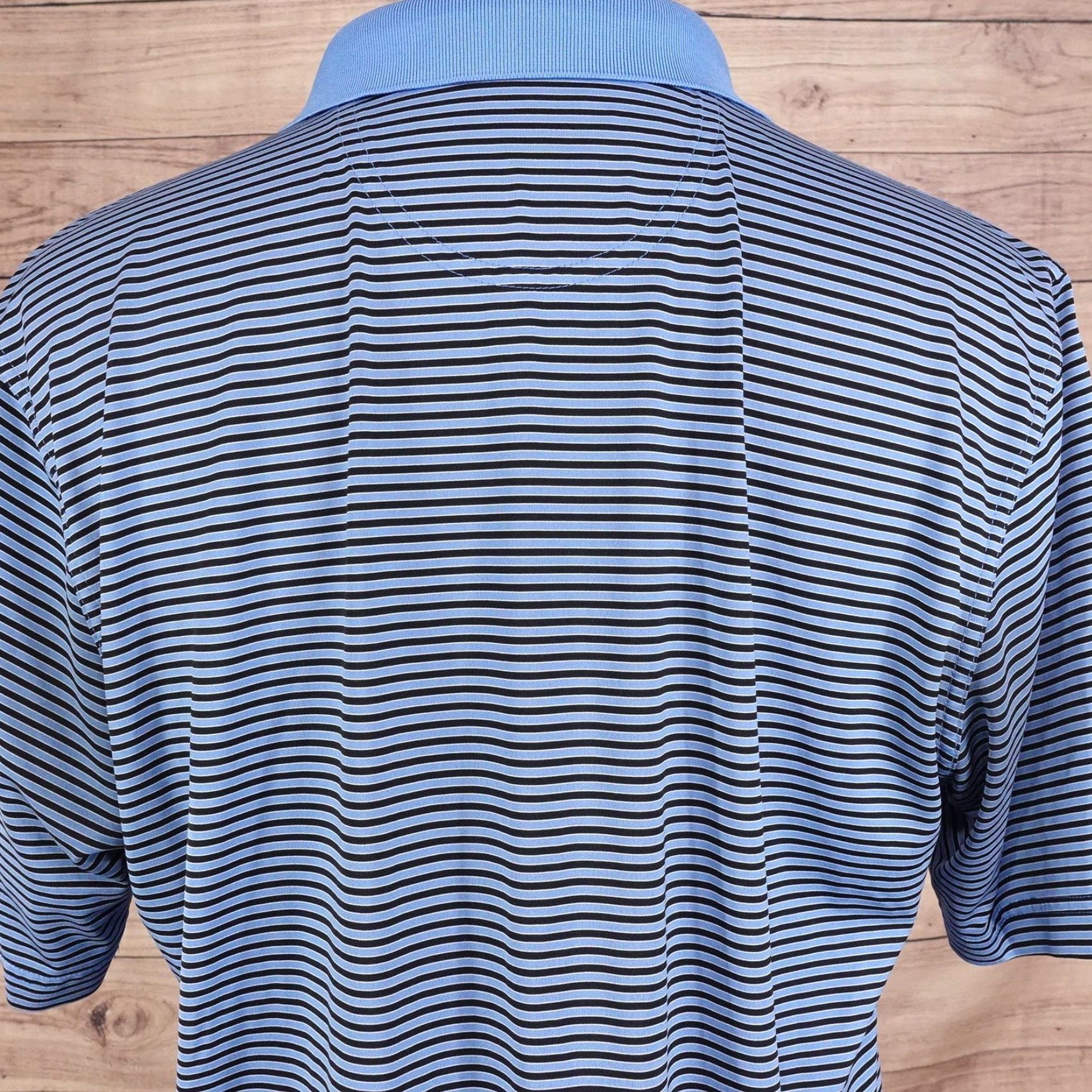 Vintage Greg Norman Polo Shirt Mens Large Blue Black Stripe PlayDry Golf Performance Shirt Size US L / EU 52-54 / 3 - 5 Thumbnail
