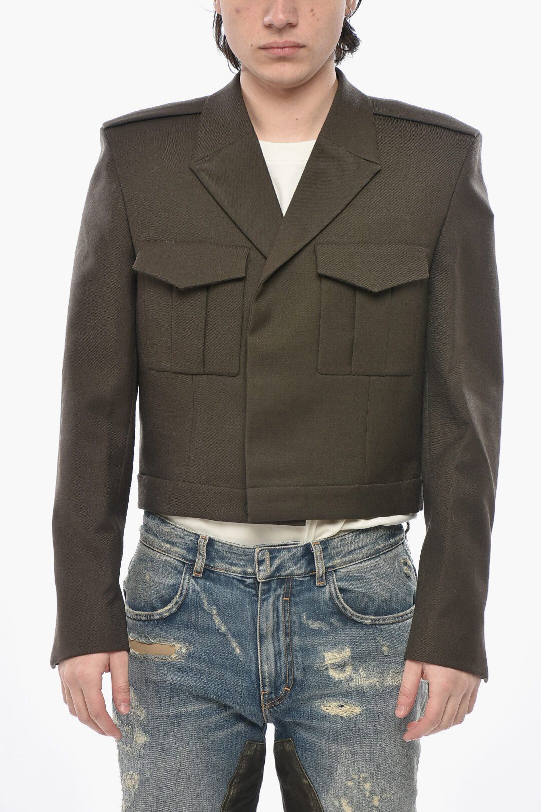 Givenchy og1mm0326 Wool Twill Cropped-Fit Double-Breasted Blazer Size US M / EU 48-50 / 2 - 1 Thumbnail