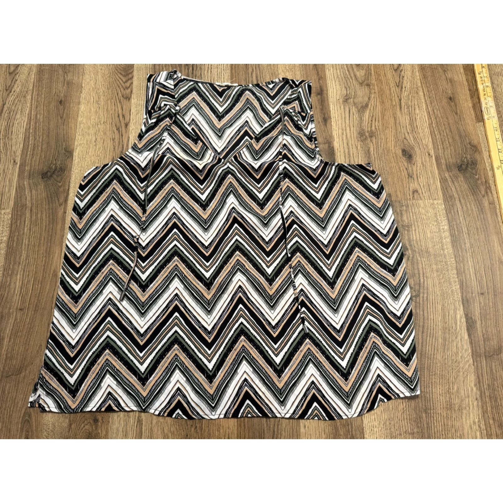 Vintage Maurices Tank Top Women's XL Black Green White Tan Herringbone Print Tank (Regular) Ladies Shirt Casual Summer Spring Fall Size XL / US 12-14 / IT 48-50 - 2 Thumbnail