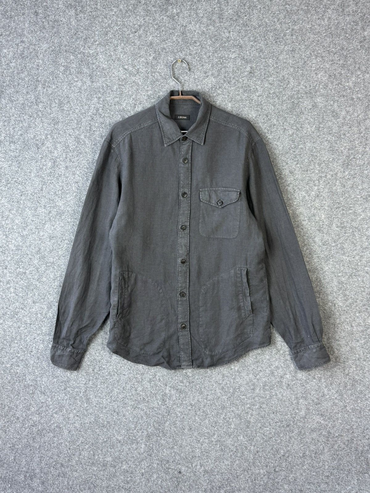 Z Zegna Z Zegna Gray Linen Overshirt Size US L / EU 52-54 / 3 - 1 Thumbnail