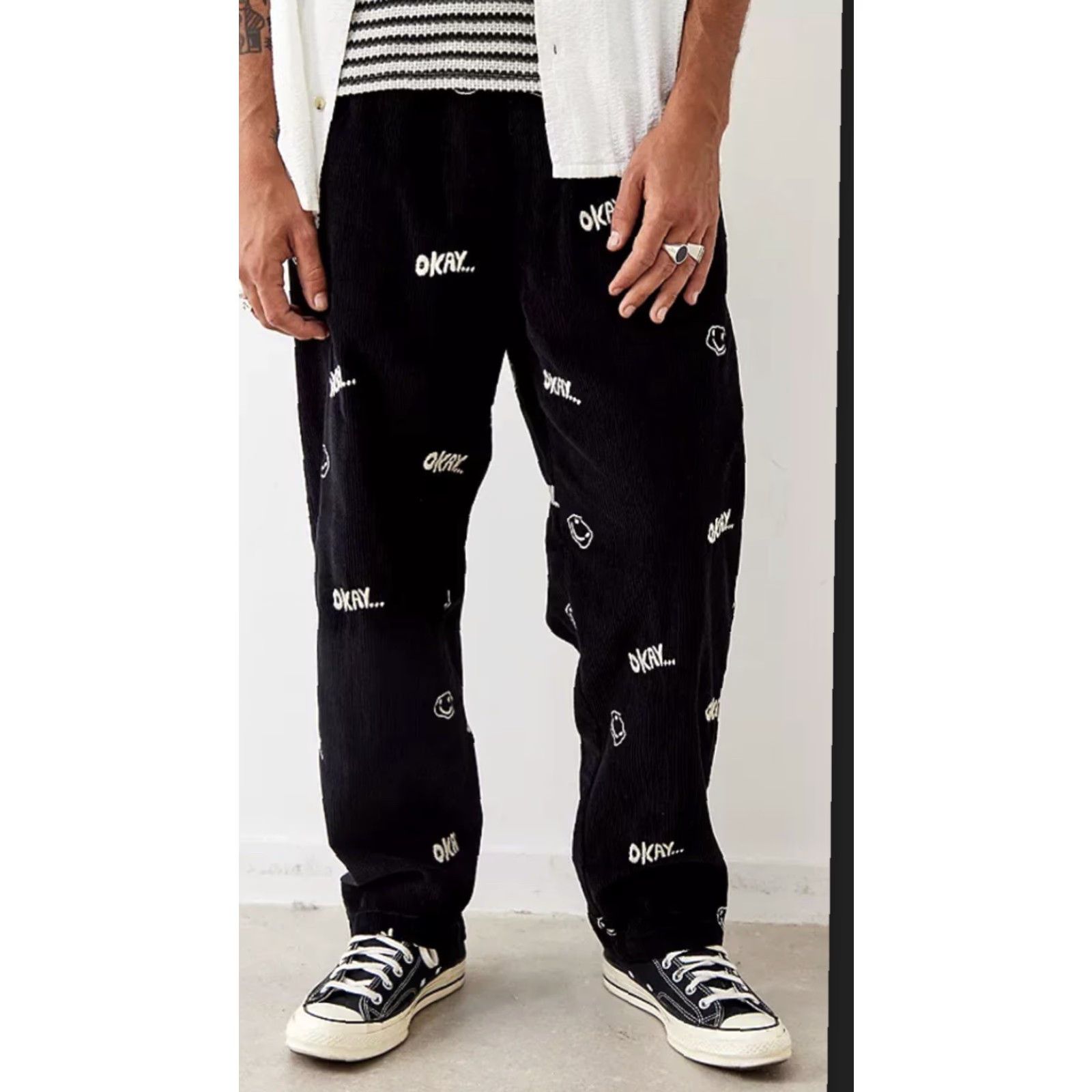 Urban Outfitters VINTAGE Urban Outfitters Okay Black Corduroy Pants Smiley Faces Sz. S Unisex Adults Pants Womens/Mens? Size US 29 - 2 Thumbnail