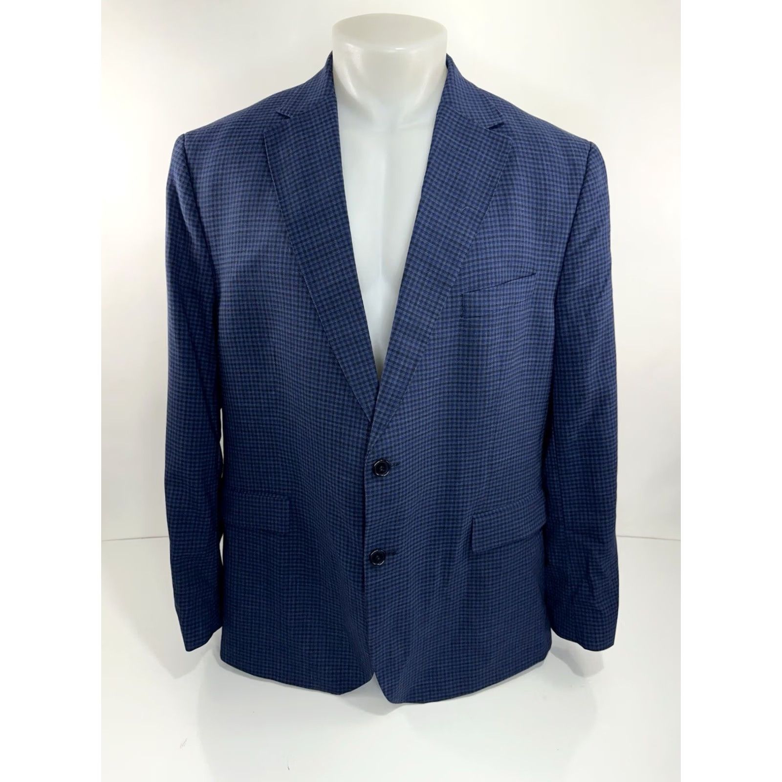 Ermenegildo Zegna Ermenegildo Zegna Blazer Mens 48 Wool Linen Plaid Blue Blazer - Plaid Pattern, Wool/Linen Lining, Regular Size, 48R Mens Blazer Size 48R - 2 Thumbnail
