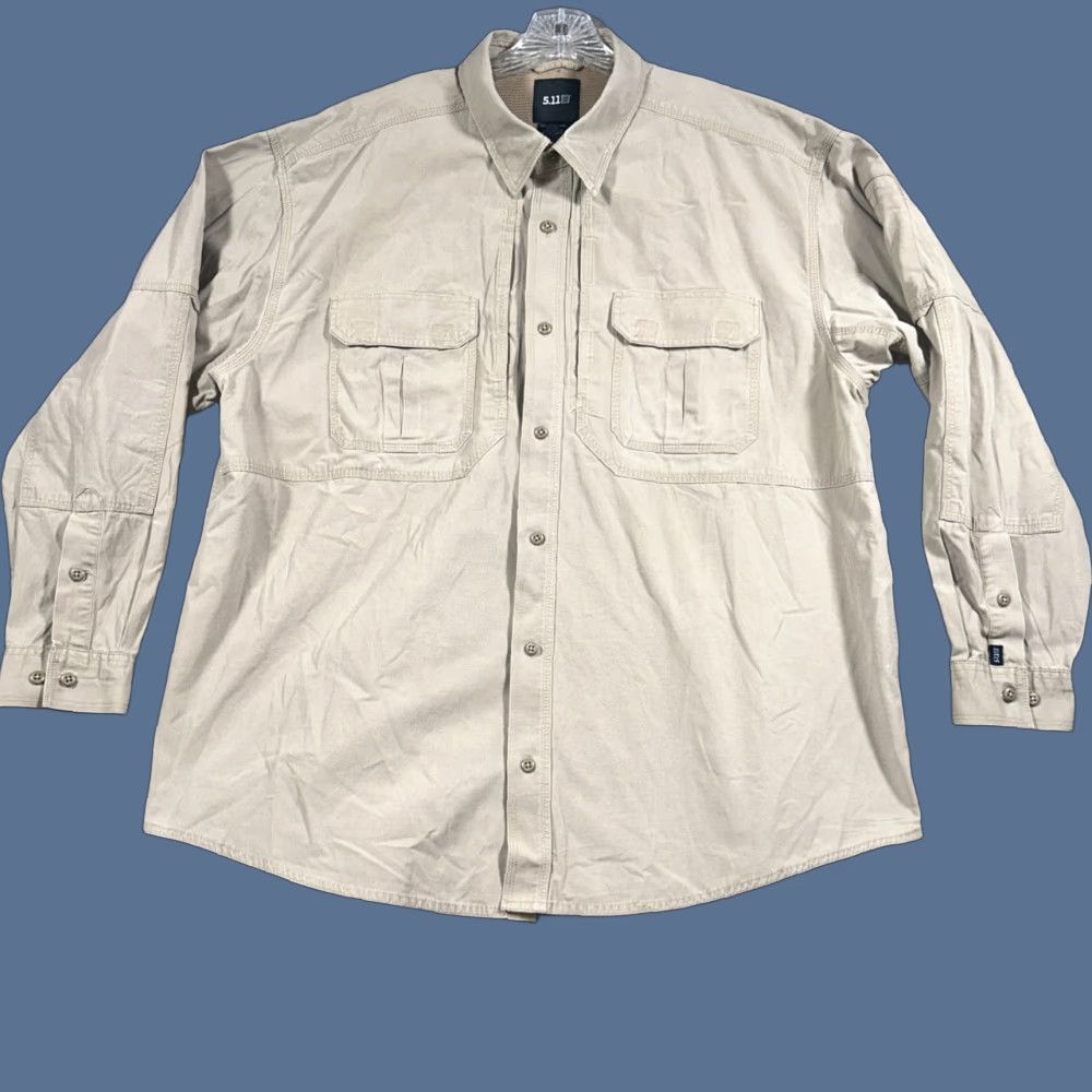 Vintage 5.11 Tactical Shirt Mens 2XL Tan Vented Long Sleeve Button Down Pockets Beige Eyelet? Size US XXL / EU 58 / 5 - 1 Thumbnail