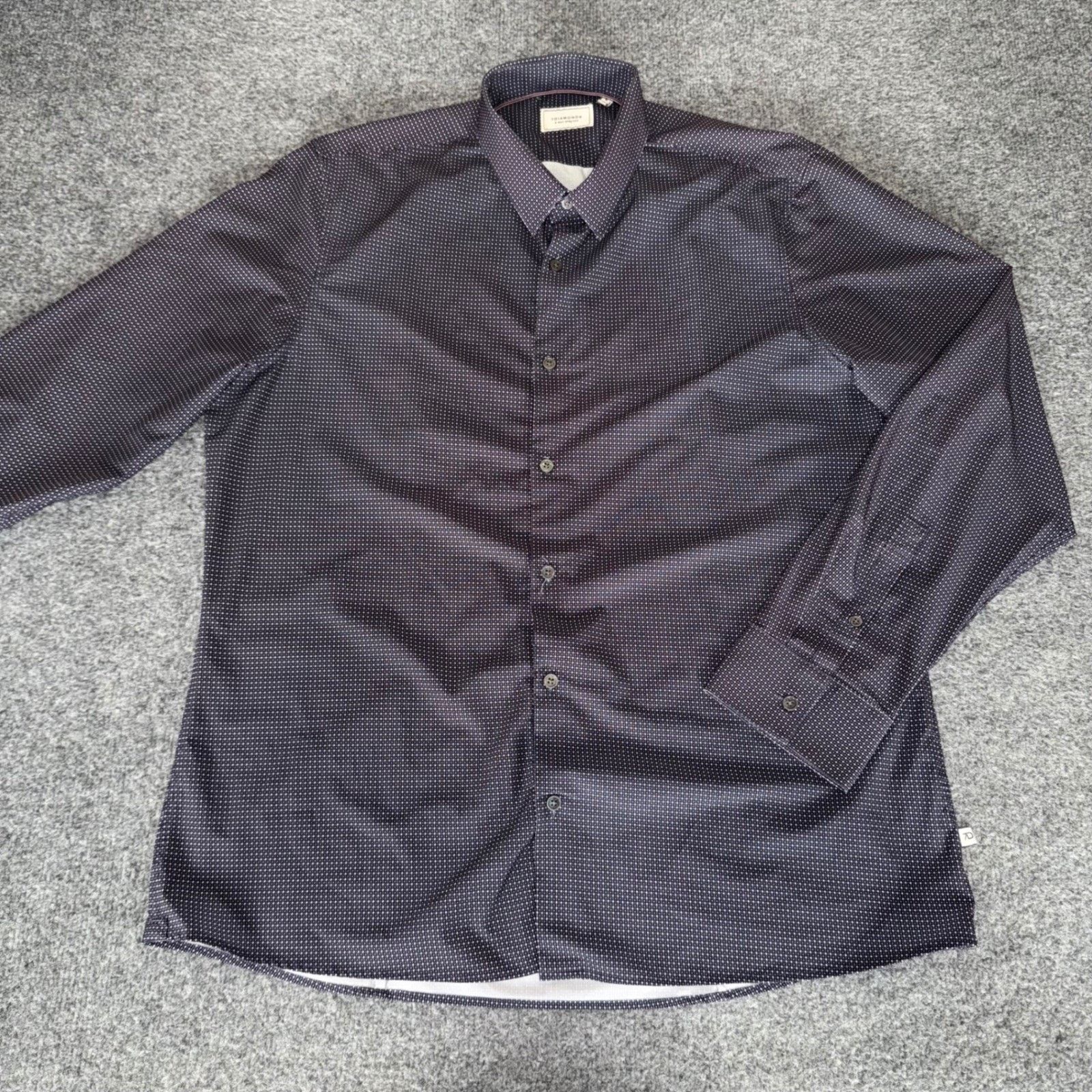 7Diamonds 7 Diamonds Men XL Navy Blue Dotted Button Down Shirt Stretch Size US XL / EU 56 / 4 - 1 Thumbnail