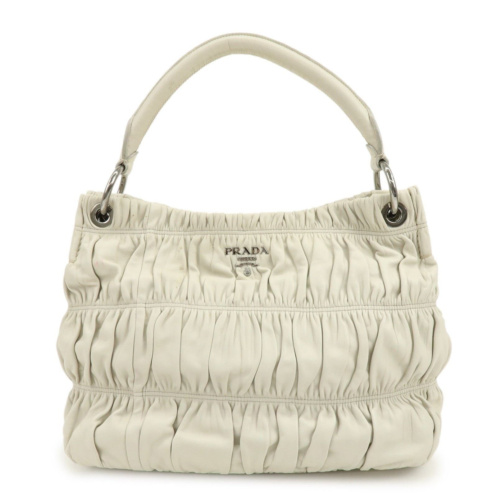 Prada Prada Gathered Lambskin Shoulder Bag Beige Size ONE SIZE - 1 Thumbnail