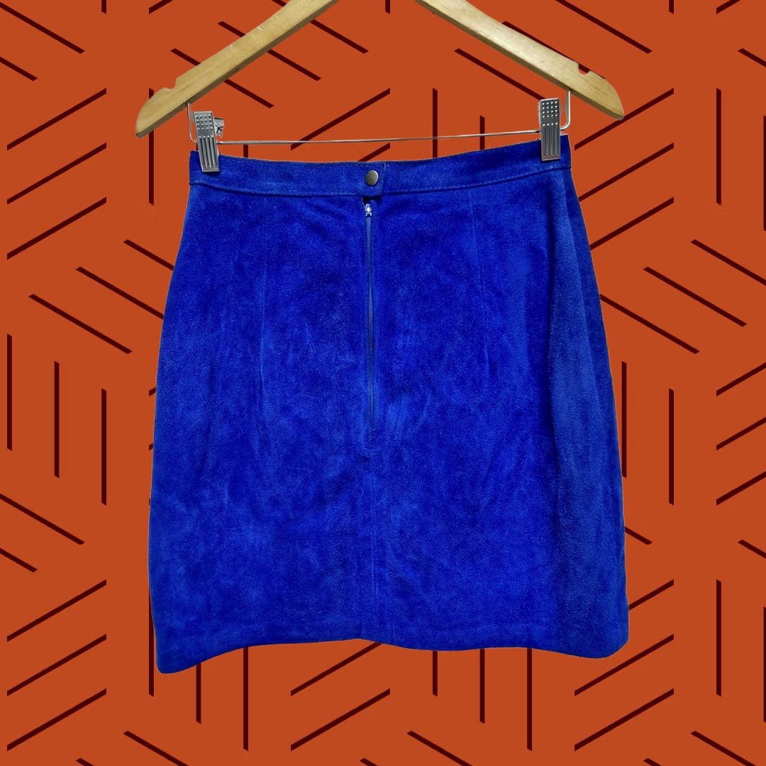 Vintage VINTAGE Outerwear by Phoenix Blue Leather Skirt Solid Lined Size 10 Size 32" / US 10 / IT 46 - 1 Thumbnail