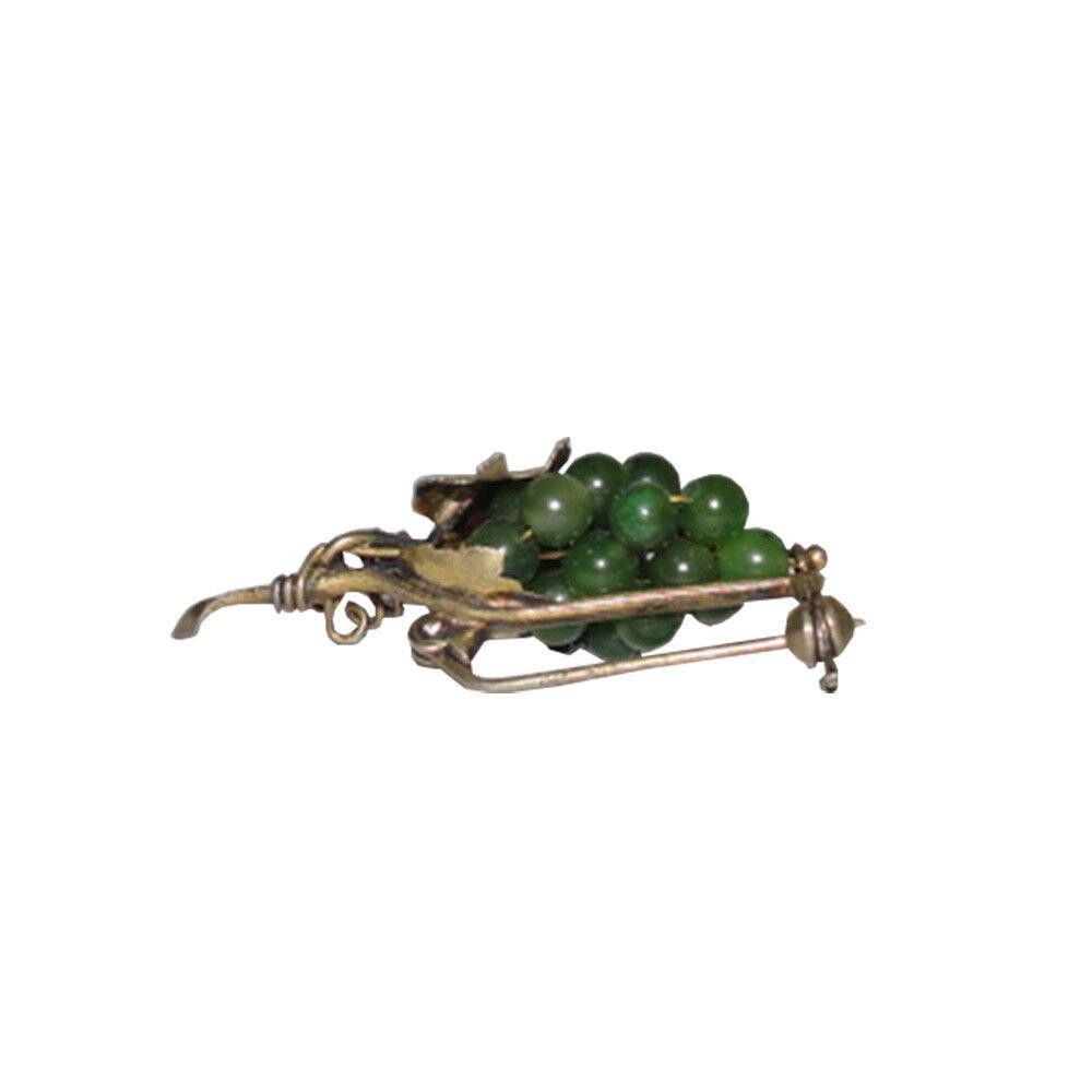 Designer Sterling Silver Nephrite Jade Bead Grape Brooch Size ONE SIZE - 3 Thumbnail