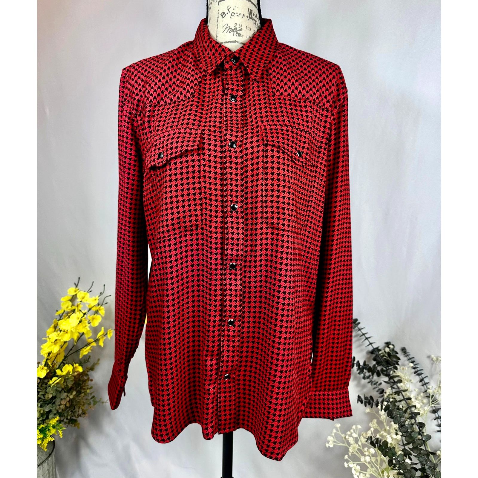 The Kooples The Kooples Mens Black and Red Houndstooth Shirt Snaps S Size US S / EU 44-46 / 1 - 6 Thumbnail