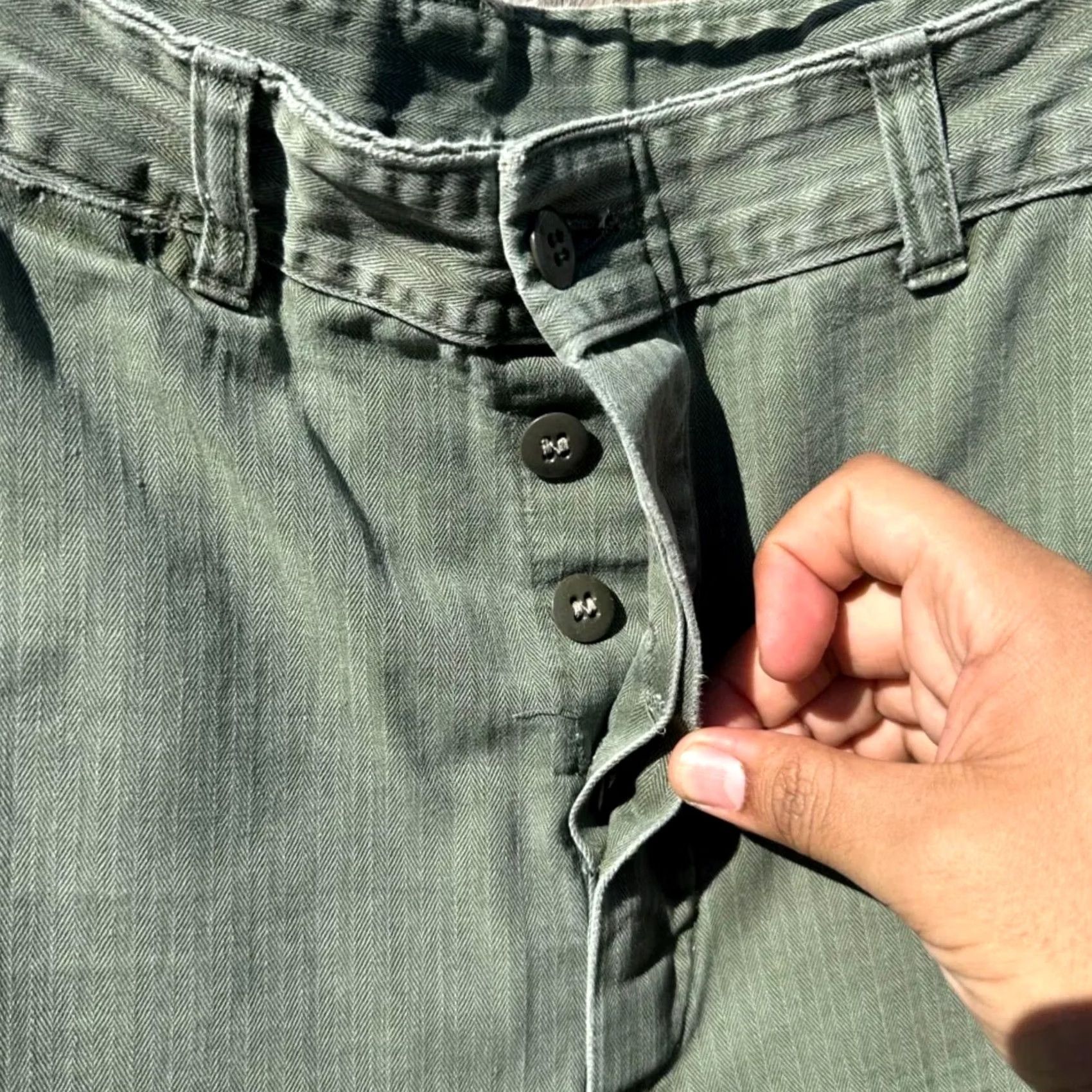 Vintage VINTAGE USMC 50s HBT Herringbone P-53 Trouser Pants CHINO Size 32x28 MEN Green Mens Size US 32 / EU 48 - 3 Thumbnail