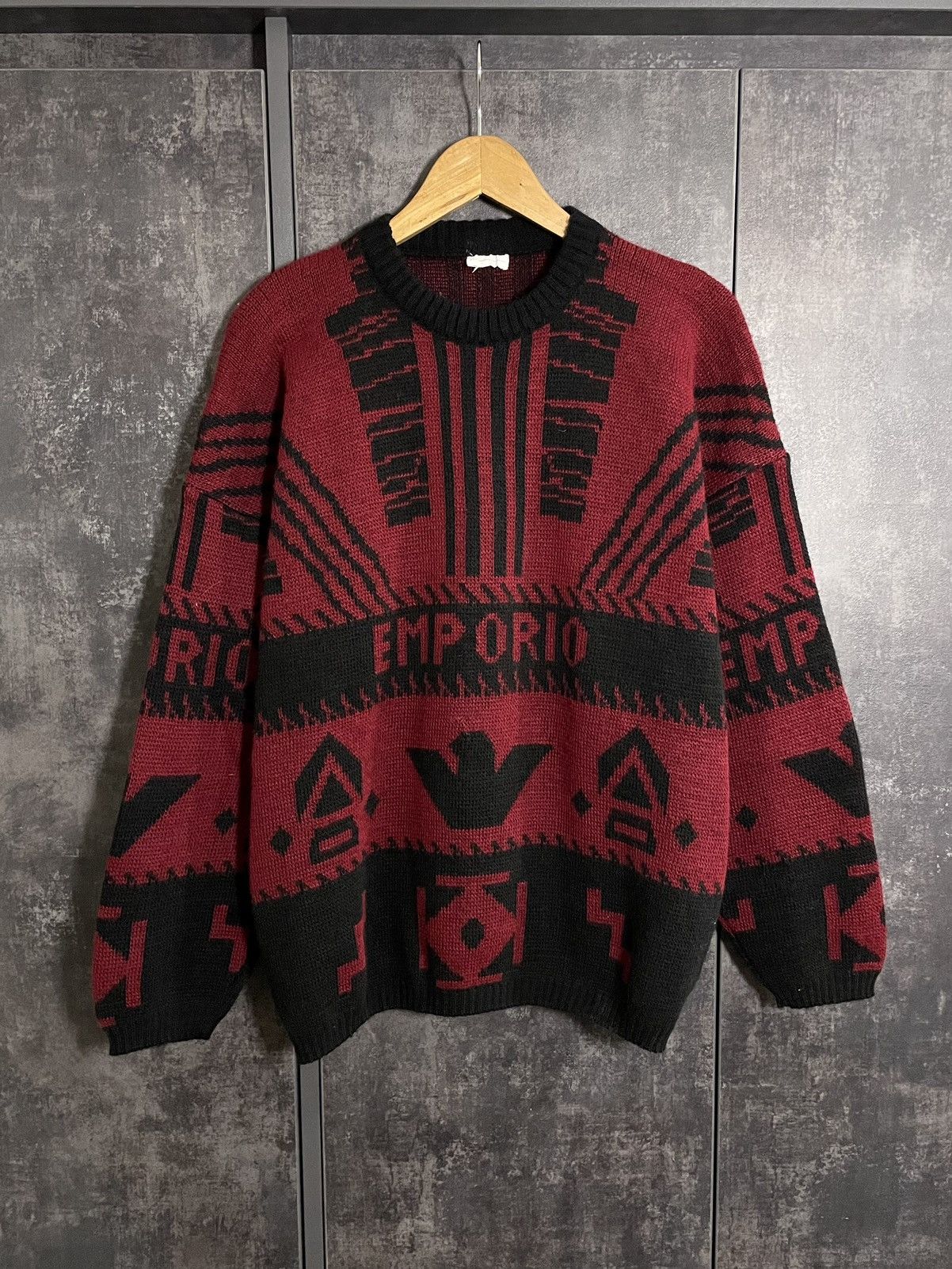 Emporio Armani Vintage 80s Aztec Emporio Armani Knit Sweater Hedi YSL RRL Size US L / EU 52-54 / 3 - 3 Thumbnail