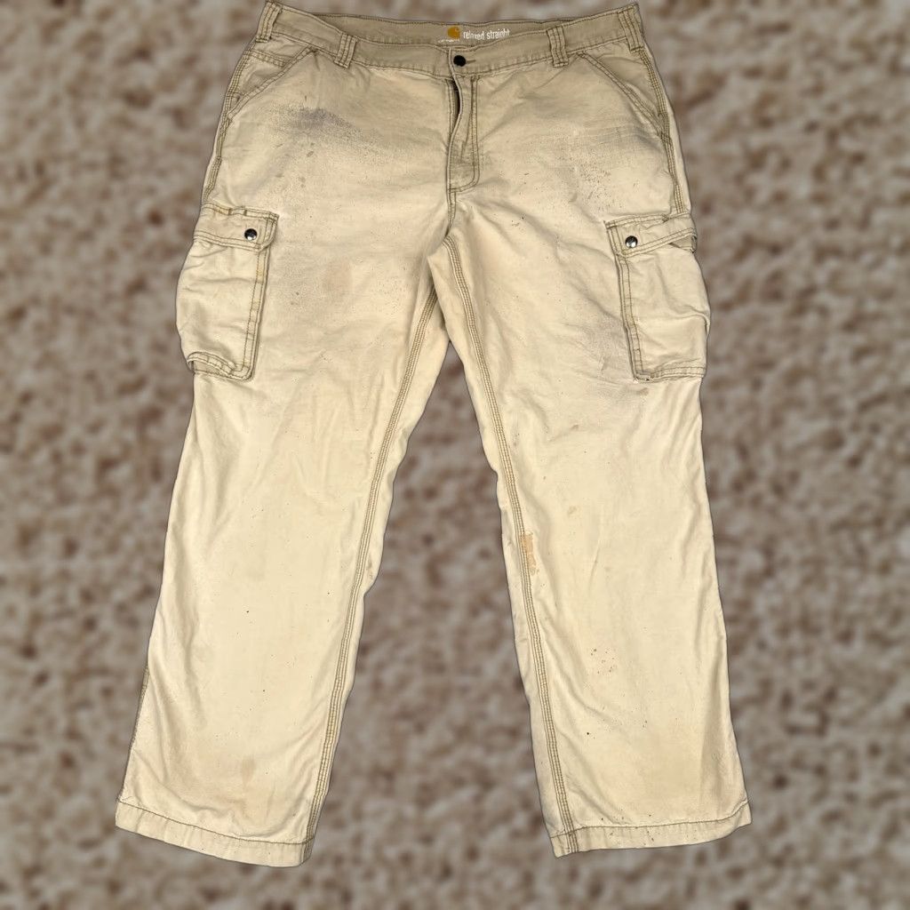 Carhartt Carhartt Mens Pants 40x32 Tan Cargo Canvas Relaxed Straight Workwear Utility Size US 40 / EU 56 - 1 Thumbnail