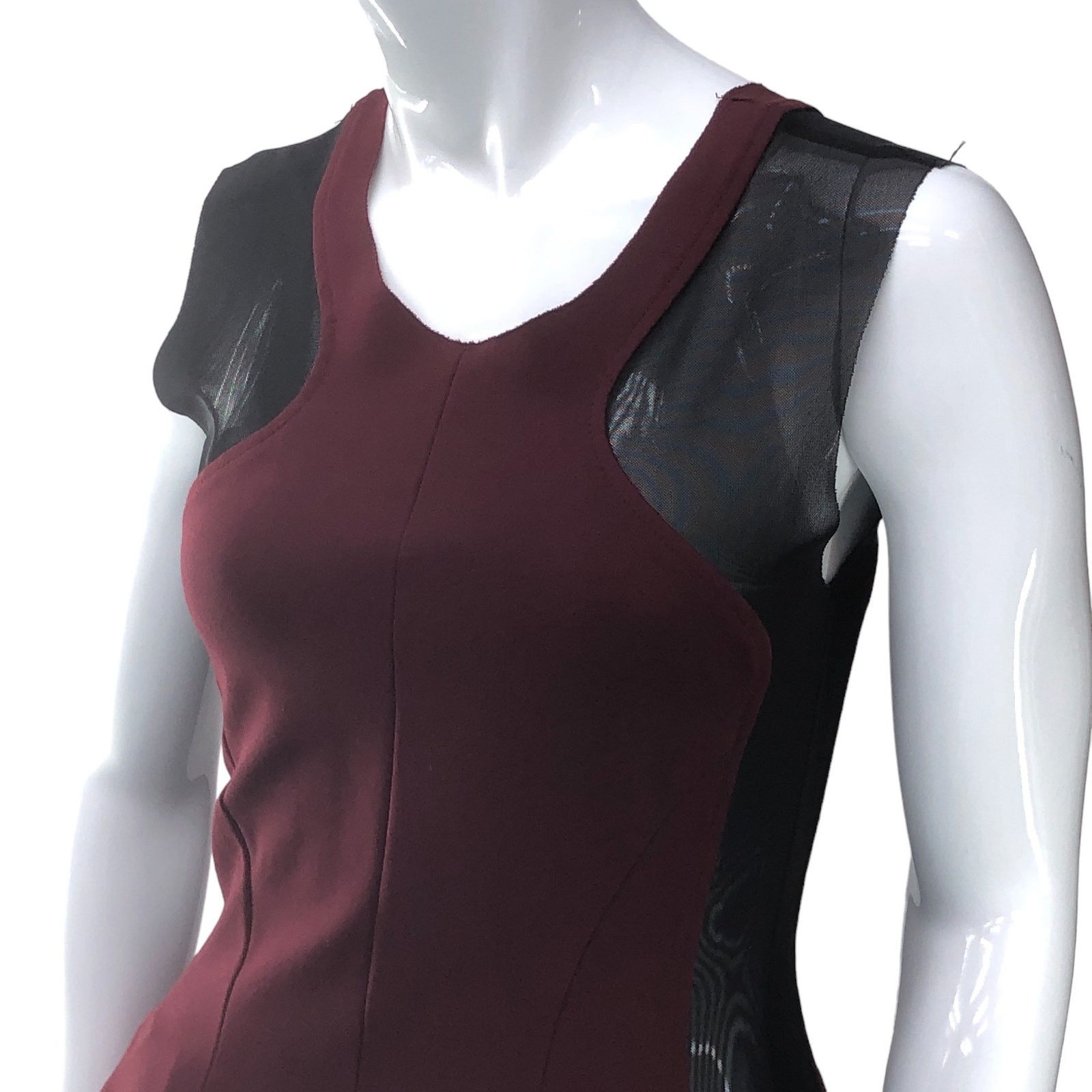 Maje Maje Size 2 Dress Maroon Black Mesh Cutouts Short Sleeve Size XS / US 0-2 / IT 36-38 - 3 Thumbnail