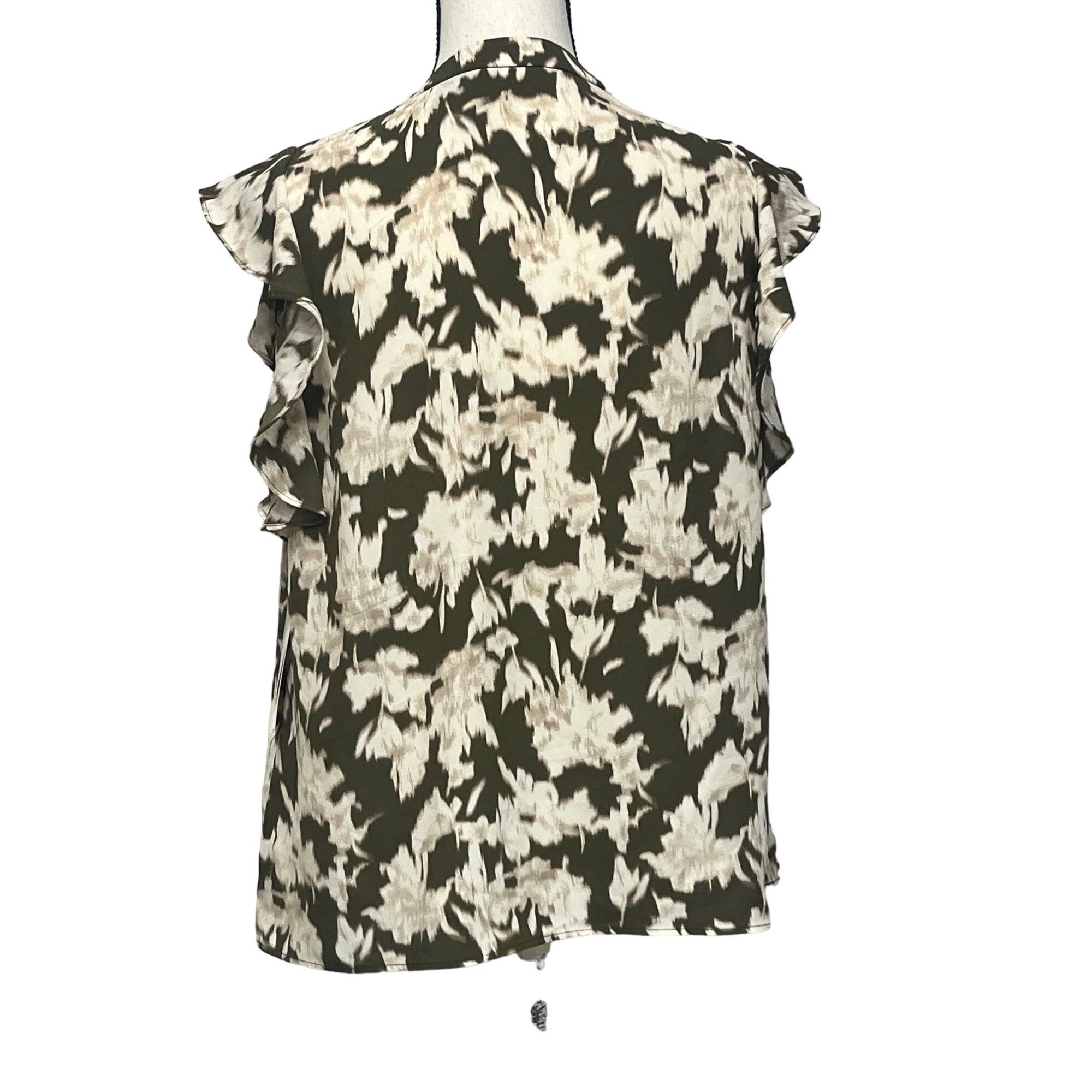 Other Nordstrom Rack Ruffle Sleeve Tie Neck Top, Olive Burnt-Ivory Size S / US 4 / IT 40 - 5 Thumbnail