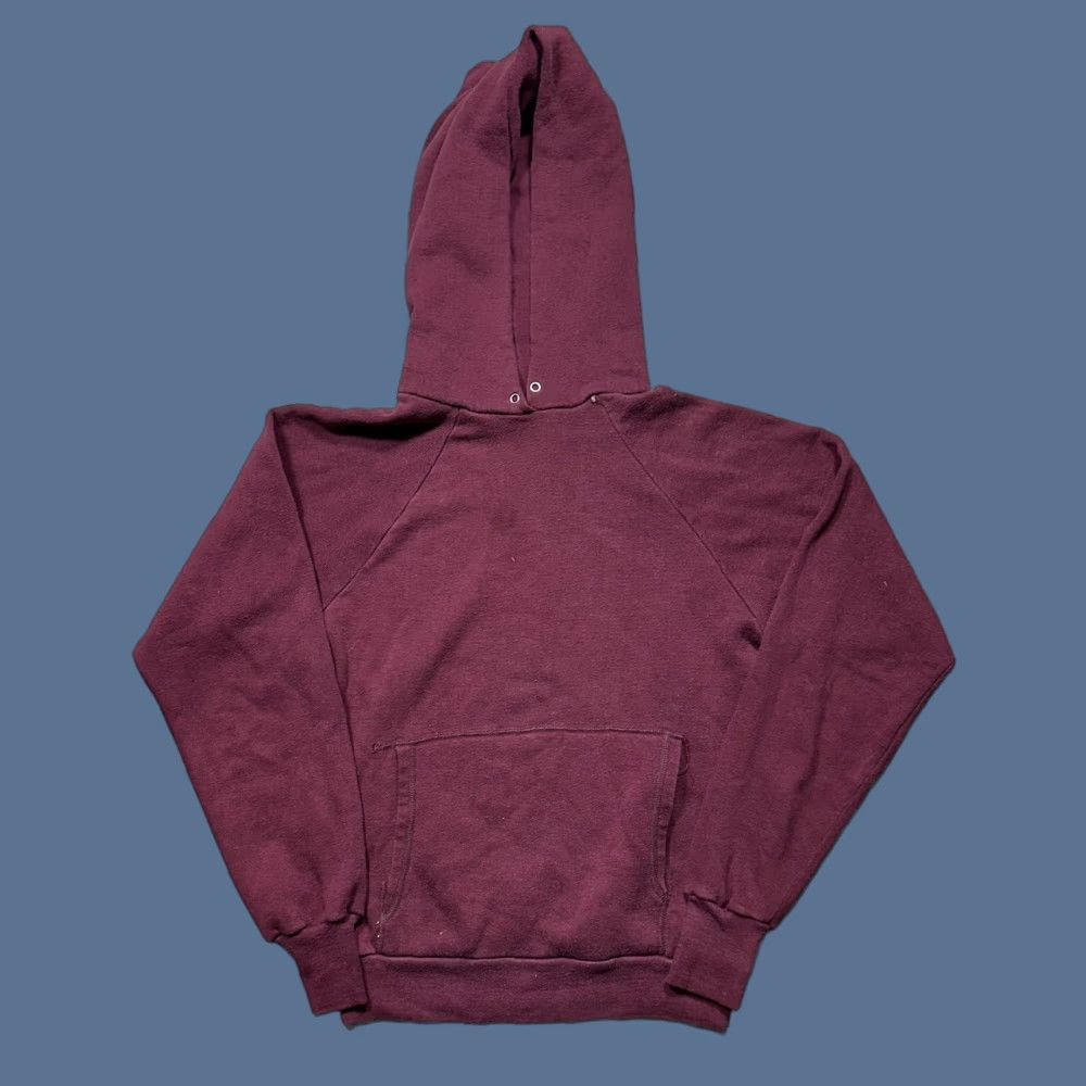 Vintage VINTAGE Hoodie Unbranded Hoodie unisex Adults M Burgundy Maroon 80s 50/50 Cotton Polyester Pullover Size US M / EU 48-50 / 2 - 1 Thumbnail