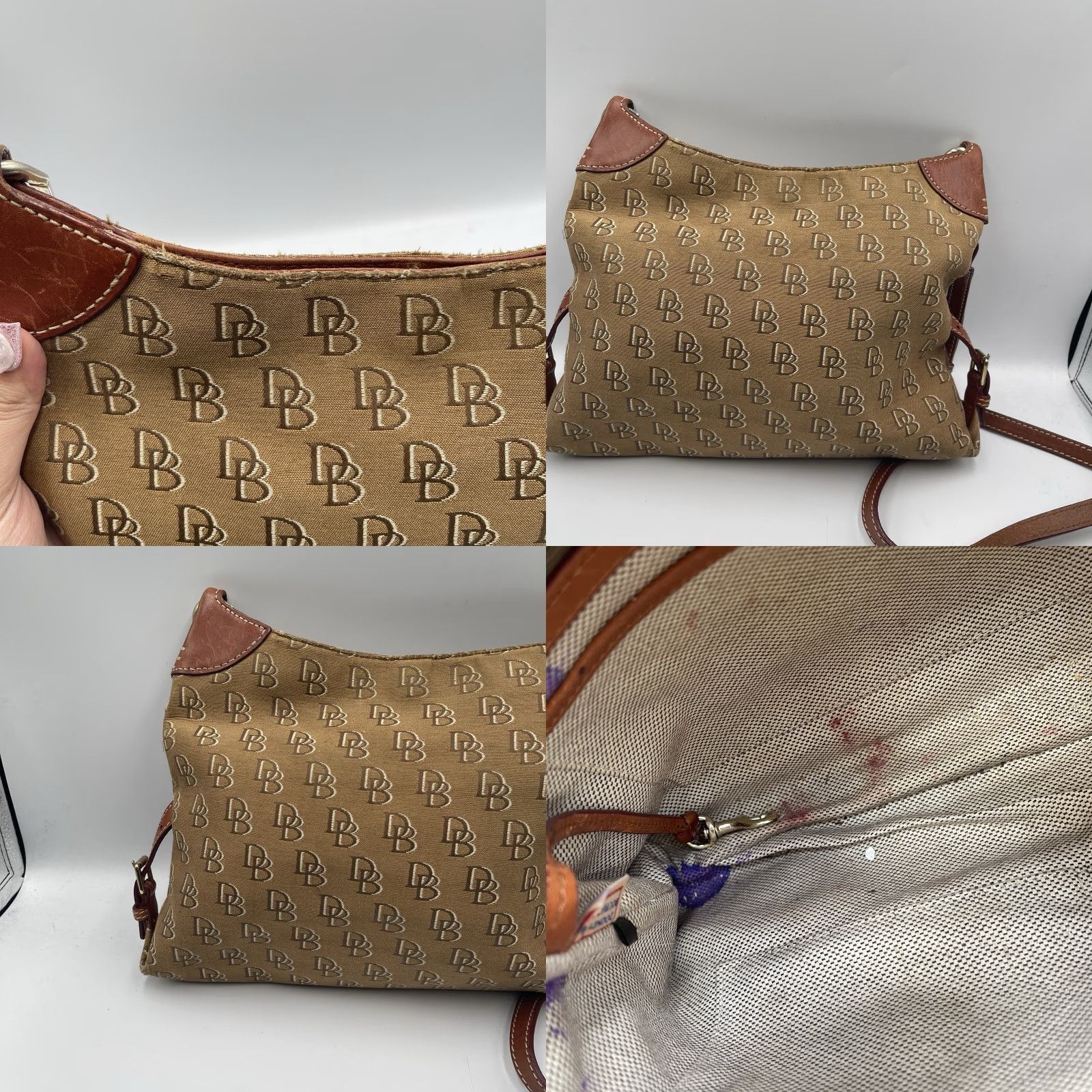 Dooney & Bourke VINTAGE Dooney & Bourke Monogram Shoulder Bag Crossbody Purse Brown Canvas Leather Pebbled Gold Hardware Women Size ONE SIZE - 8 Thumbnail