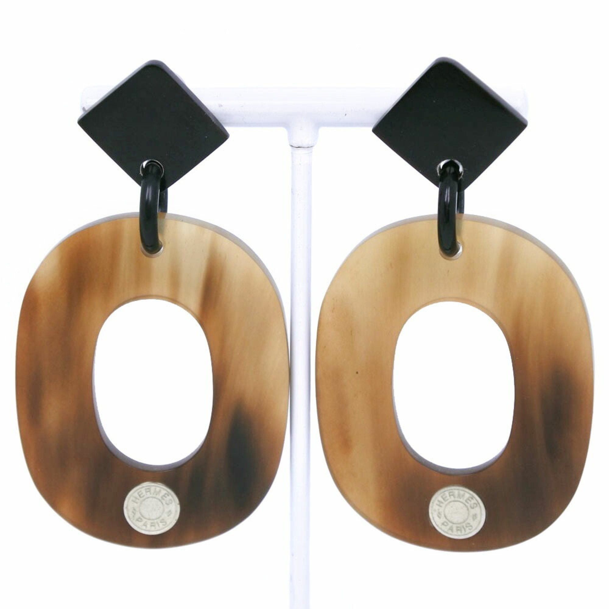 image of Hermes Ismu Serie Earrings Buffalo Horn Brown Approx. 14.5G Ismu Serie Women's I211723163