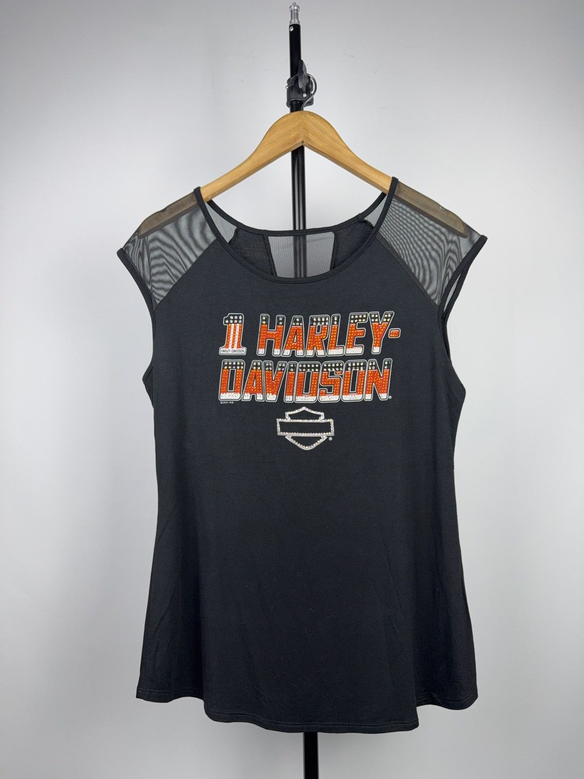 Harley Davidson Harley Davidson Moto Biker Rhinestone Mesh Y2K Tank Top Size XL / US 12-14 / IT 48-50 - 1 Thumbnail