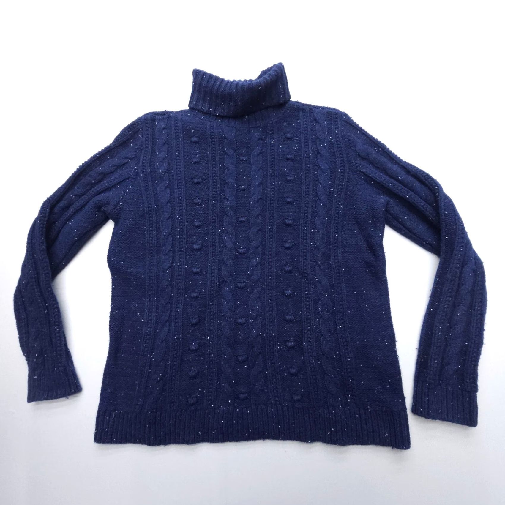 Lands' End Lands End Cable Knit Sweater Womens Medium Blue Speckle Cotton Wool Fisherman Pullover Turtleneck Casual Knit Top Mens? Size M / US 6-8 / IT 42-44 - 2 Thumbnail