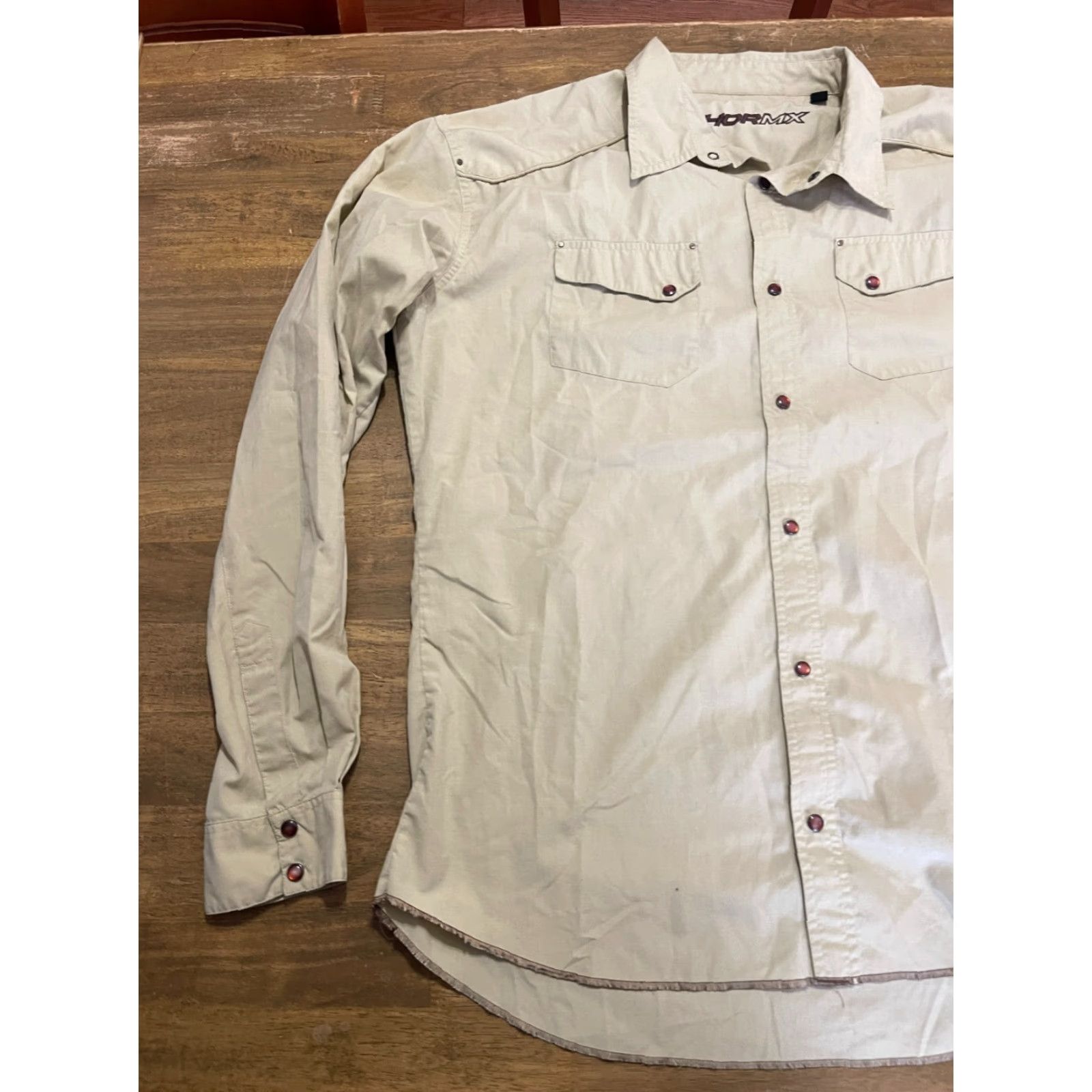 Vintage Thormx Shirt Mens Large Tan Button Up Long Sleeve Front Pockets Brown Solid Front Pockets Size US L / EU 52-54 / 3 - 3 Thumbnail
