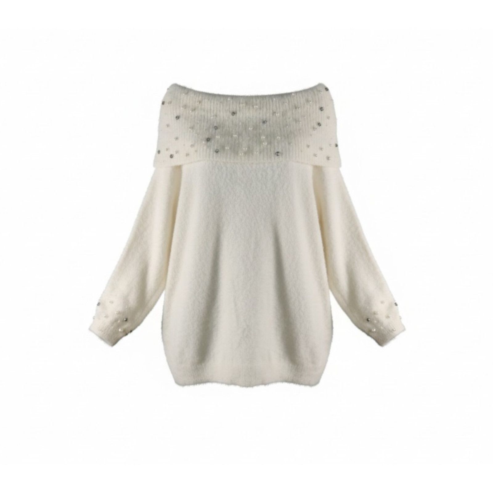 Soft Surroundings SOFT SURROUNDINGS Rhinestones Pearls Cowl Neck Sweater Sz L Size L / US 10 / IT 46 - 2 Thumbnail