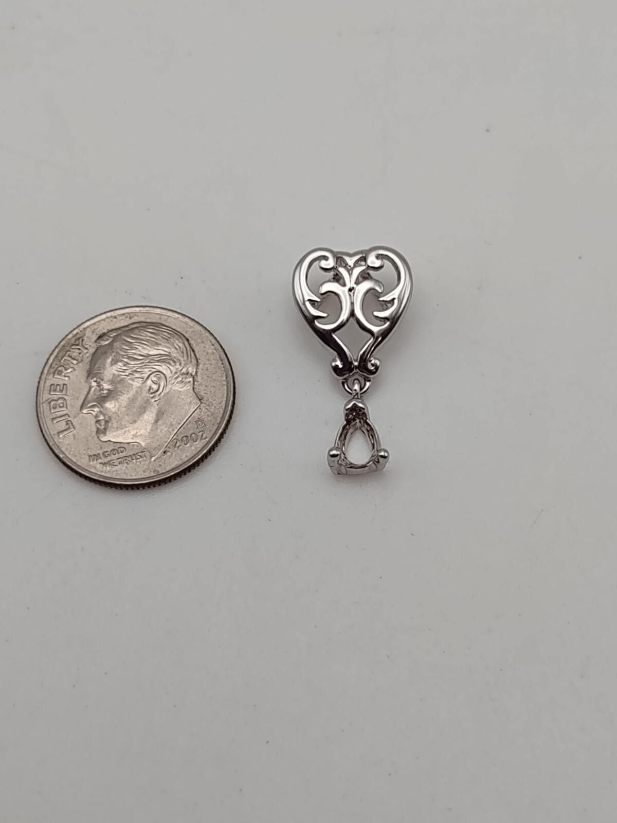 The Unbranded Brand Sterling Scroll Heart Pendant Mount Pear Shape Stone 925 Size ONE SIZE - 3 Thumbnail