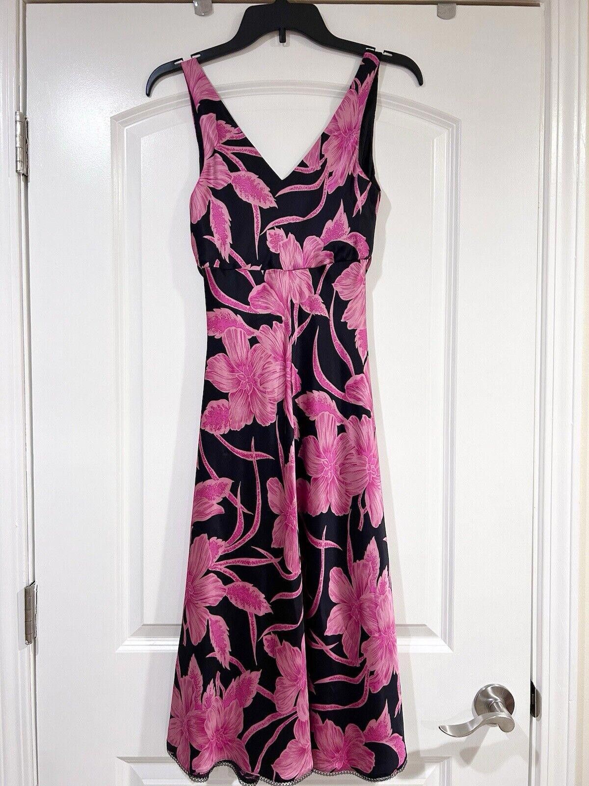 Designer Vintage Betsey Johnson Silk Slip Dress Floral Pink Black S Size S / US 4 / IT 40 - 2 Thumbnail
