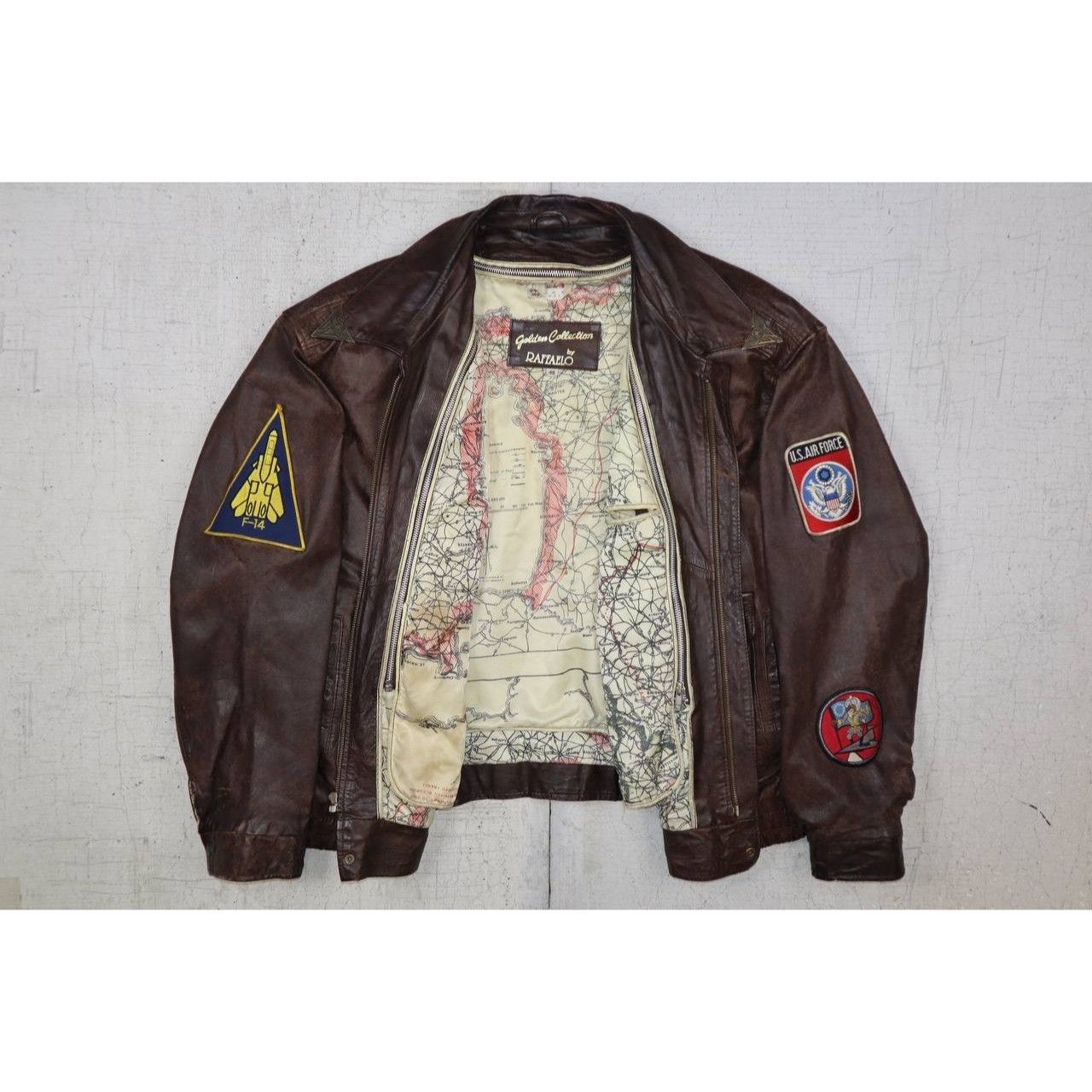 Vintage Vtg 70s Raffaelo Brown Leather Flight Bomber Jacket Sz 46 Size US L / EU 52-54 / 3 - 4 Thumbnail