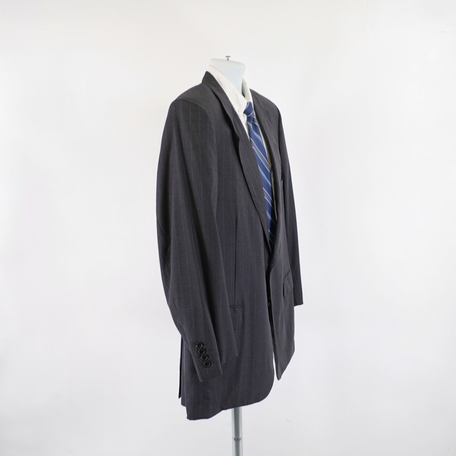 Tom James Tom James Ventura Bespoke Wool Gray Striped 2 Piece Suit 42R Size 42R - 11 Thumbnail