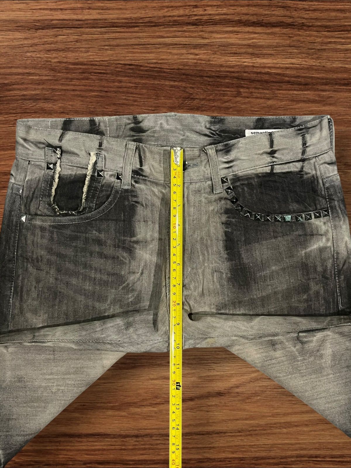 If Six Was Nine Semantic Design Gothic Studded Acid Wash Distress Flare Jean Size US 31 - 13 Thumbnail