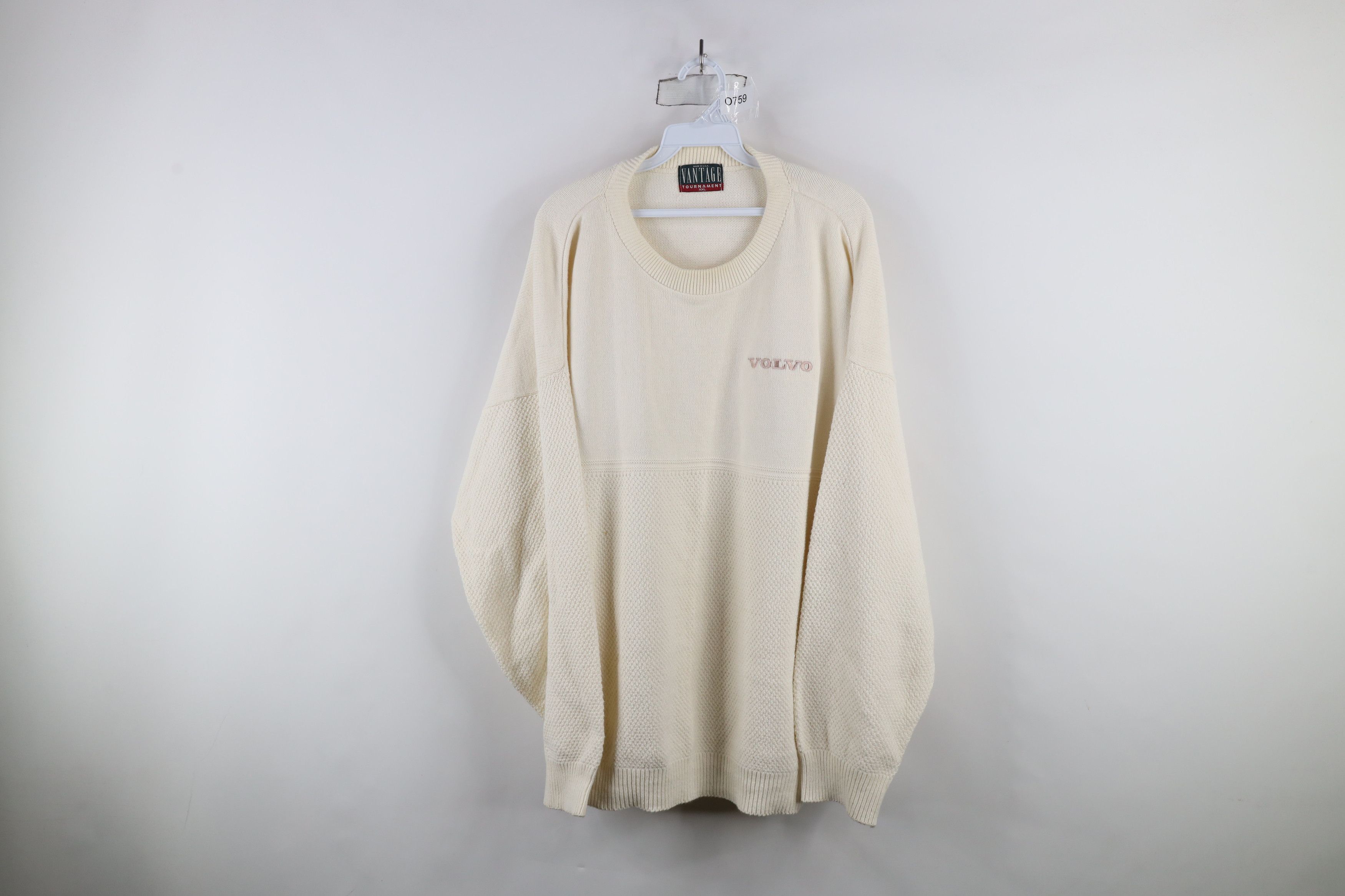 Vintage Vintage 90s Volvo Car Knit Crewneck Sweater Cream USA Size US XXL / EU 58 / 5 - 1 Thumbnail