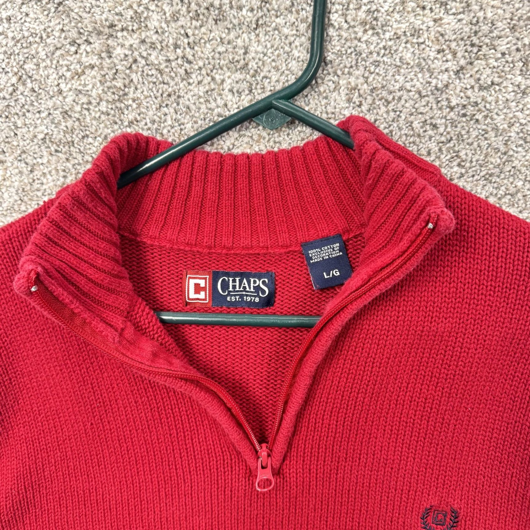 Chaps Chaps Sweater Mens L 1/4 Zip Mock Neck Red Solid Knit Classic Americana Preppy Country Club Ivy Mens Size US L / EU 52-54 / 3 - 5 Thumbnail