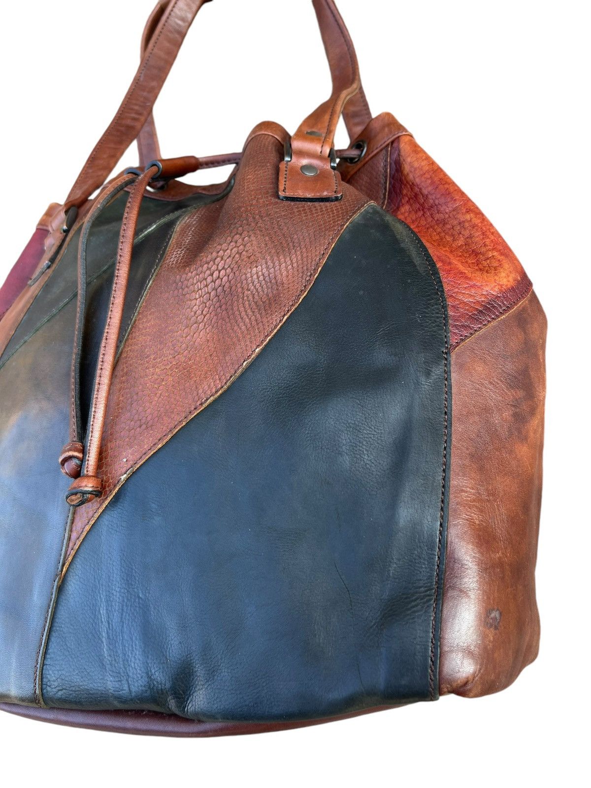 Leather Vintage K. Murata Japan Fade Patina Patchwork Tote Bag Size ONE SIZE - 12 Thumbnail