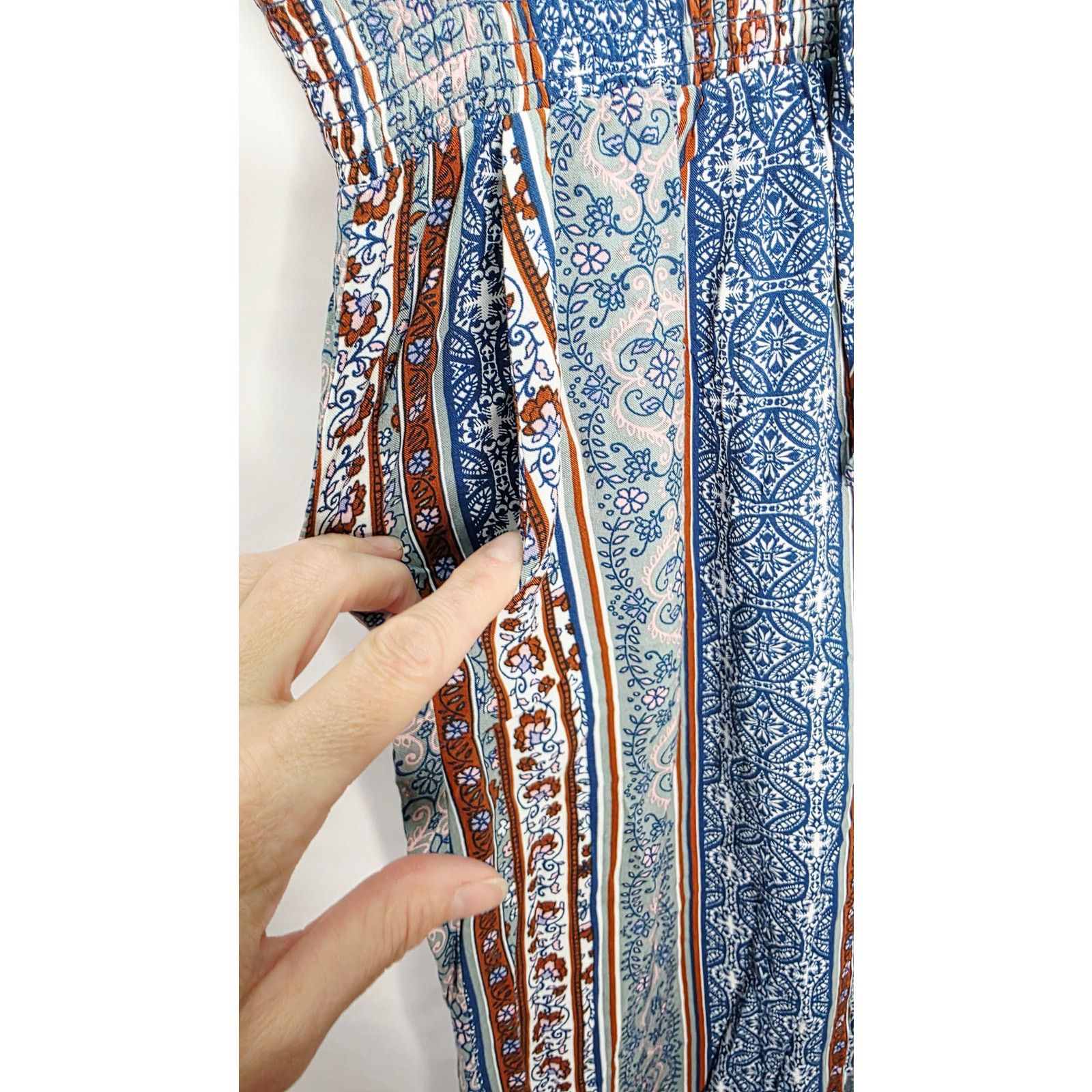 Other Bebop Boho Smocked Elastic Waist Wide Leg Women's Pants Size 25" / US 0 / IT 36 - 10 Thumbnail