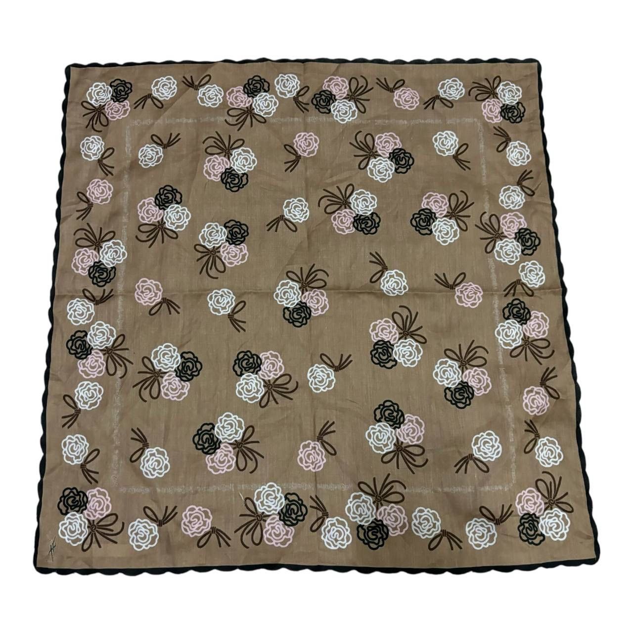 Yves Saint Laurent Vtg Yves Saint Laurent YSL Floral Silk Scarf 20" Brown Pink Size ONE SIZE - 2 Thumbnail