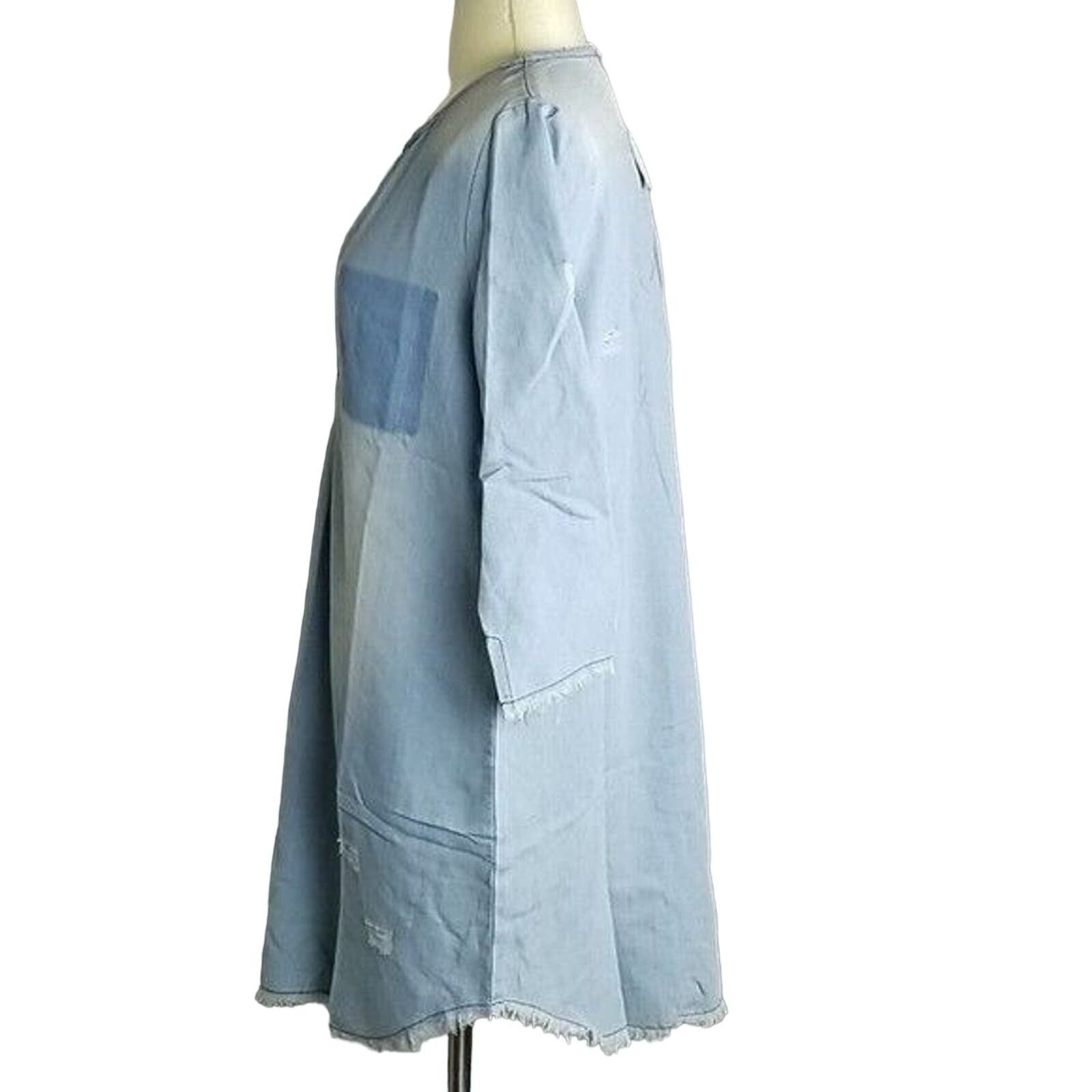 Odd Molly Oddi Shirt Women 8 Chambray Tunic Top Fringe Top Distressed Size M / US 6-8 / IT 42-44 - 3 Thumbnail