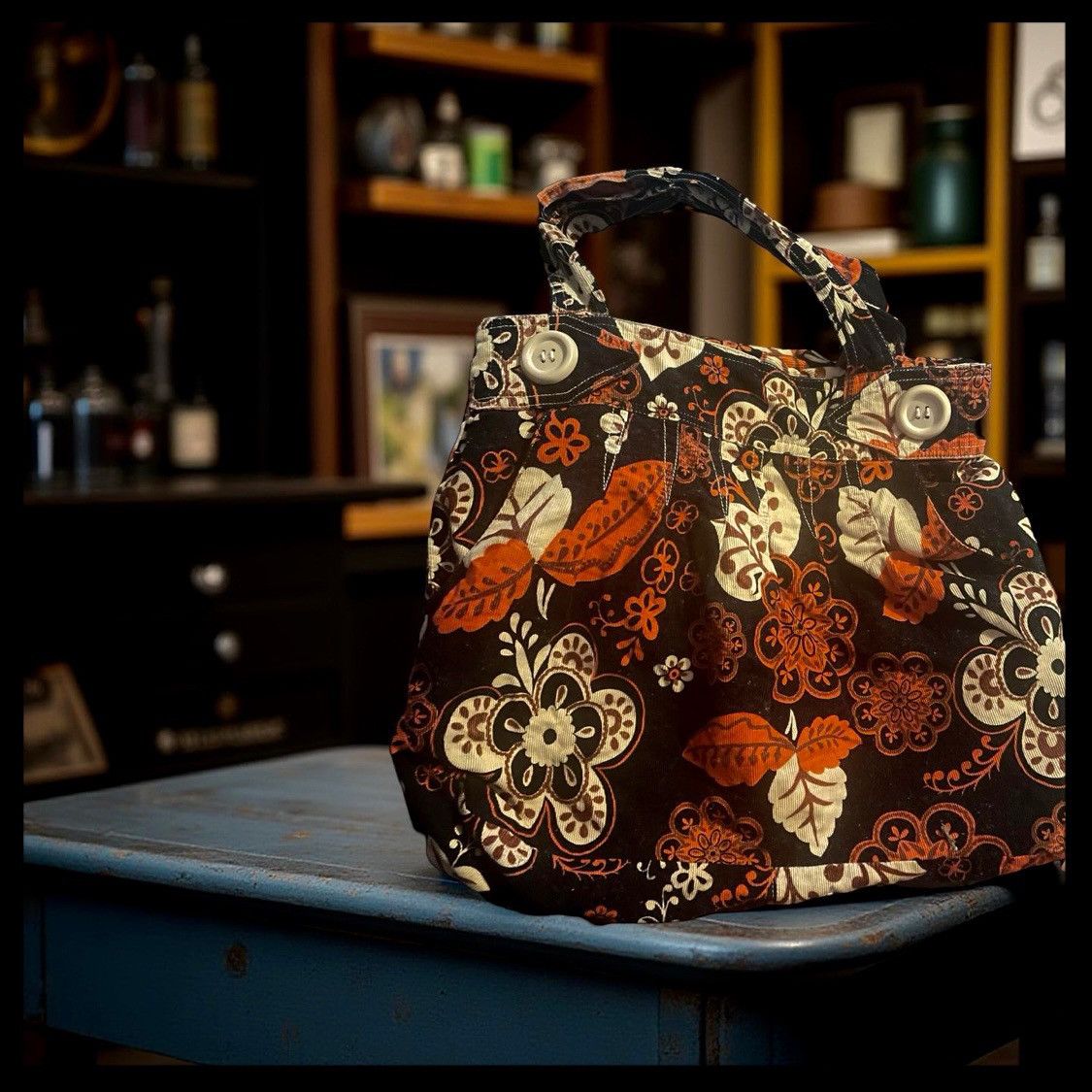 Vintage Vintage Red & Black Floral Corduroy Bag Retro Purse Handbag Size ONE SIZE - 1 Thumbnail