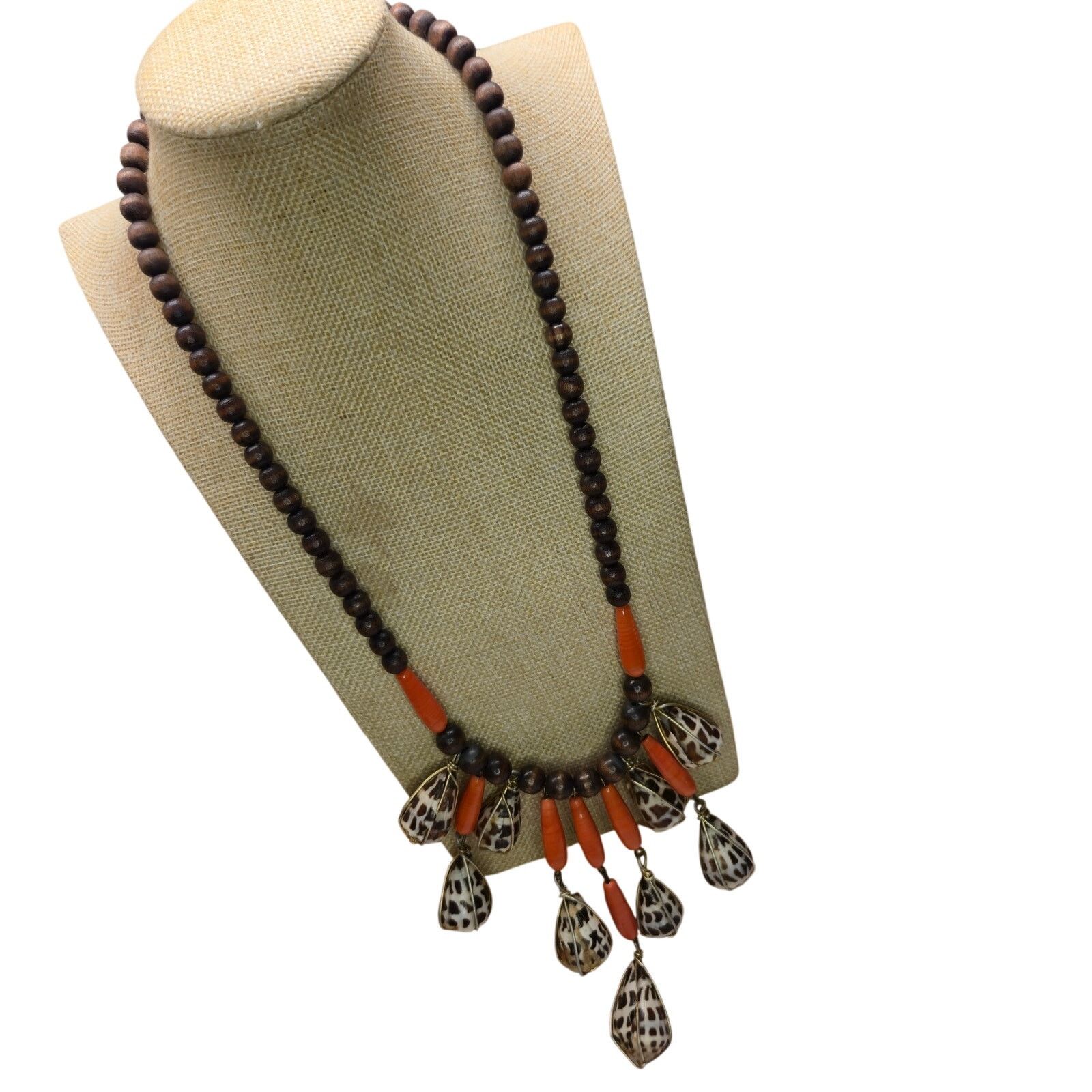Vintage Vintage Chunky Statement Necklace Tiger Cone Shell Fringe Size ONE SIZE - 5 Thumbnail