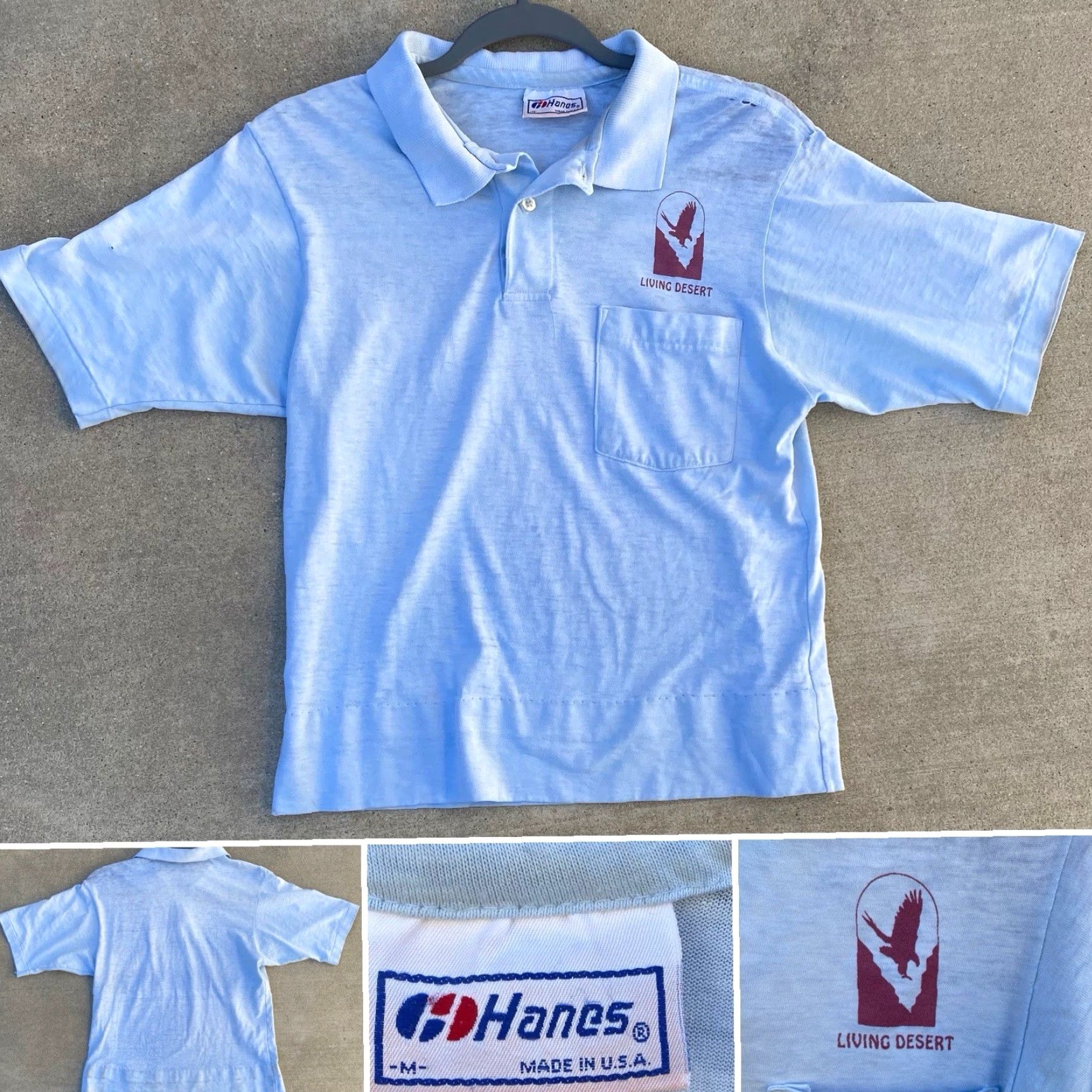 Hanes VINTAGE Hanes Pocket Polo Shirt Short Sleeve Blue 1980s Size M Distressed Thrashed Unisex Mens Womens Boys Girls Size US M / EU 48-50 / 2 - 2 Thumbnail