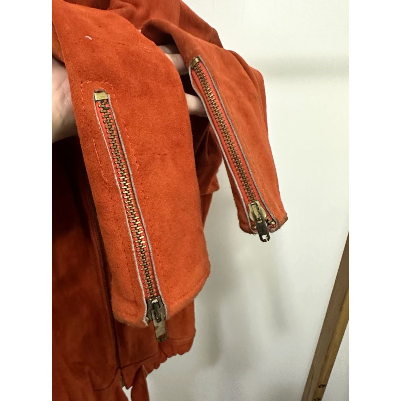 Vintage VTG 60s Burnt Orange Suede Leather Women's Cropped Jacket Size M Orange Basic Jacket Womens Size M / US 6-8 / IT 42-44 - 6 Thumbnail