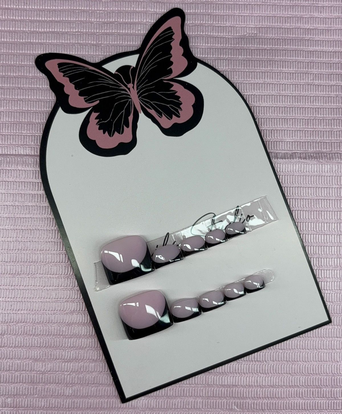 Handmade press on toenails pink nude black French tips handmade gel Size ONE SIZE - 23 Thumbnail