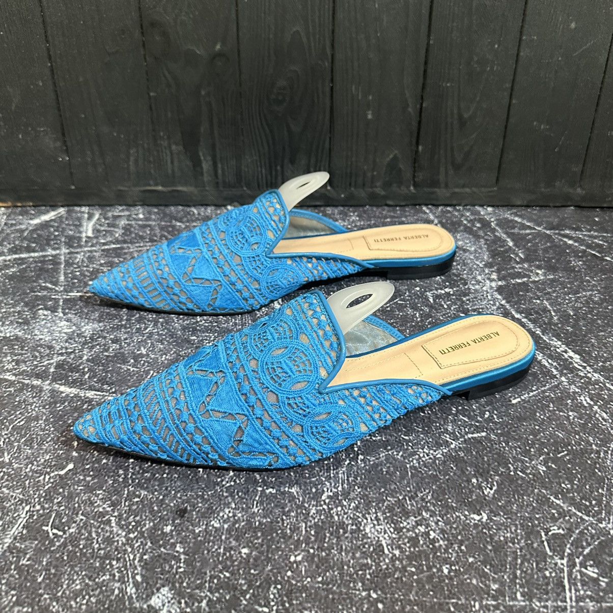 Alberta Ferretti Alberta Ferretti Blue Lace and Satin trim Flat mules size 41 Size US 11 / IT 41 - 5 Thumbnail
