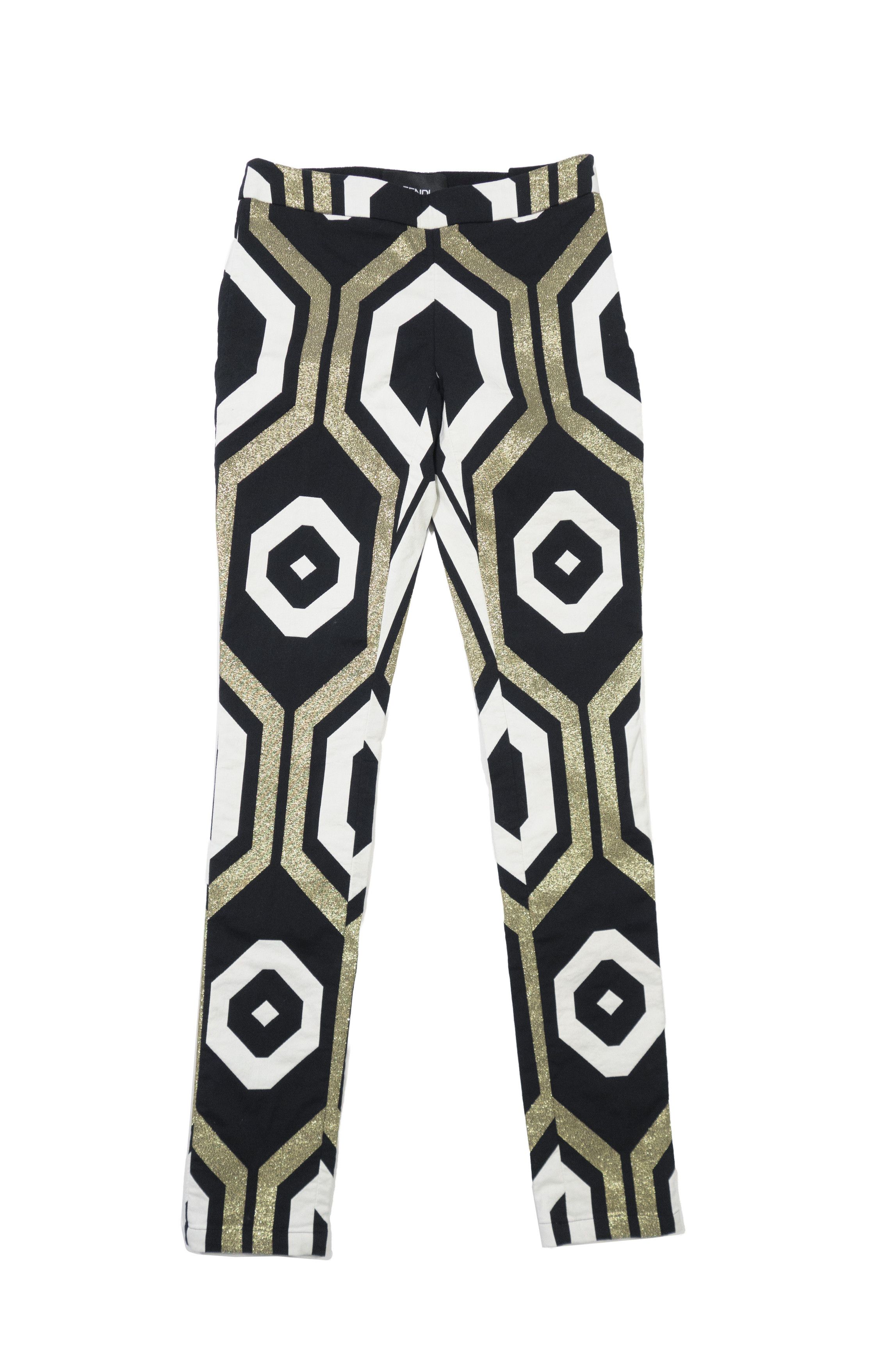 Fendi Metallic Jacquard Geometric Hexagon Trousers Size 27" / US 4 / IT 40 - 1 Thumbnail