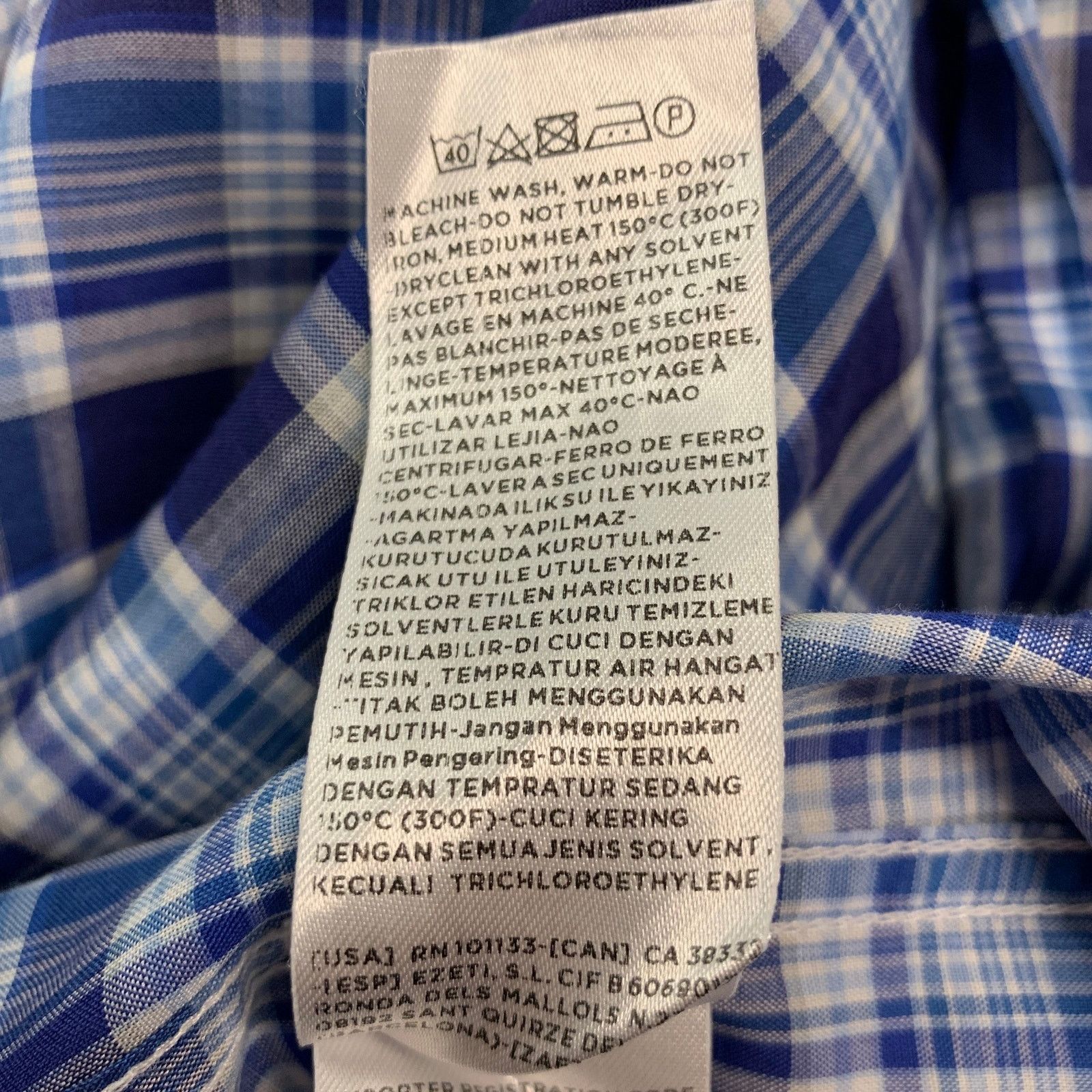 Ermenegildo Zegna ERMENEGILDO ZEGNA Blue White Plaid Cotton Long Sleeve Shirt Size US S / EU 44-46 / 1 - 6 Thumbnail