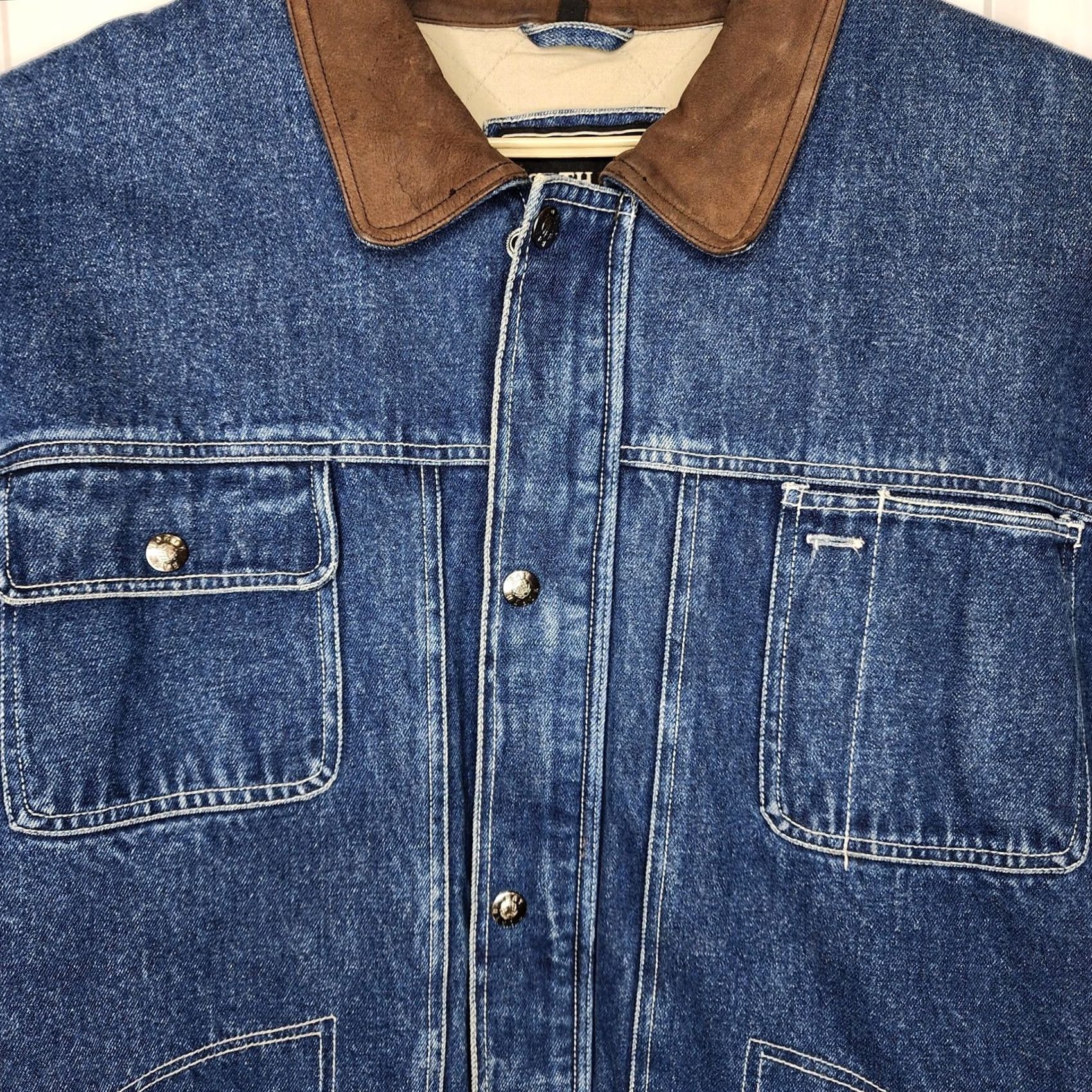 Denime VINTAGE North Bay Denim Chore Jacket Mens 2XL Quilted Workwear Leather Collar Jacket Size US XXL / EU 58 / 5 - 3 Thumbnail