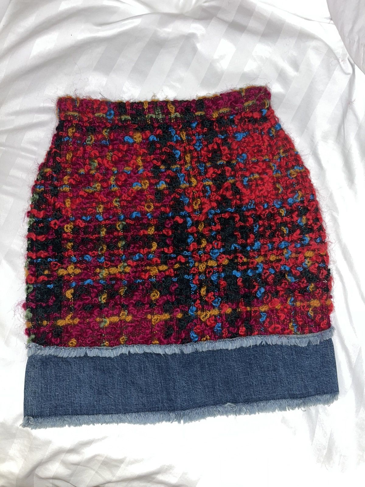 Tweed and denim mini skirt