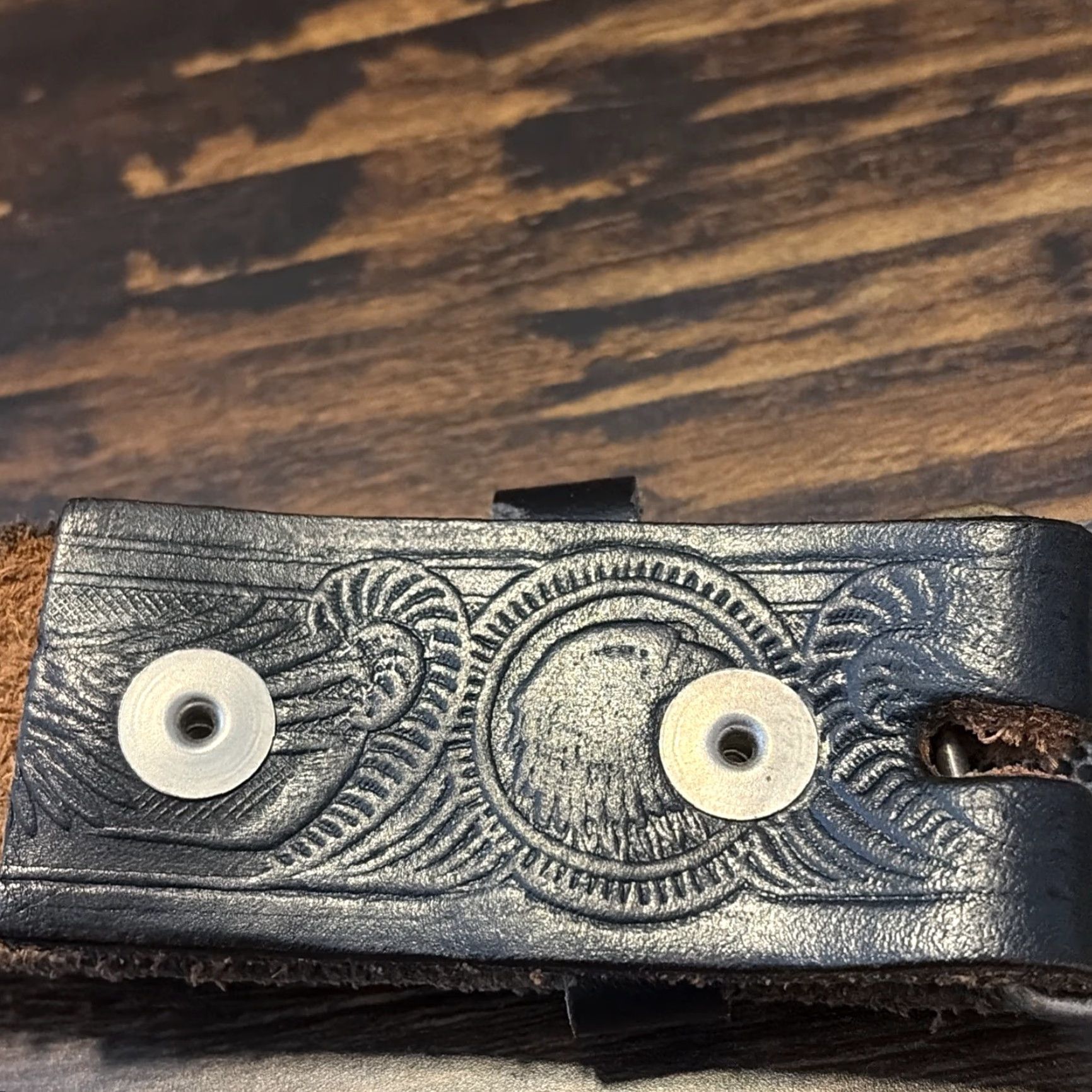 Vintage VINTAGE Motorcycle Belt Black Engrained Leather Pewter Buckle Live To Ride 38-40 Men? Women? Size ONE SIZE - 5 Thumbnail