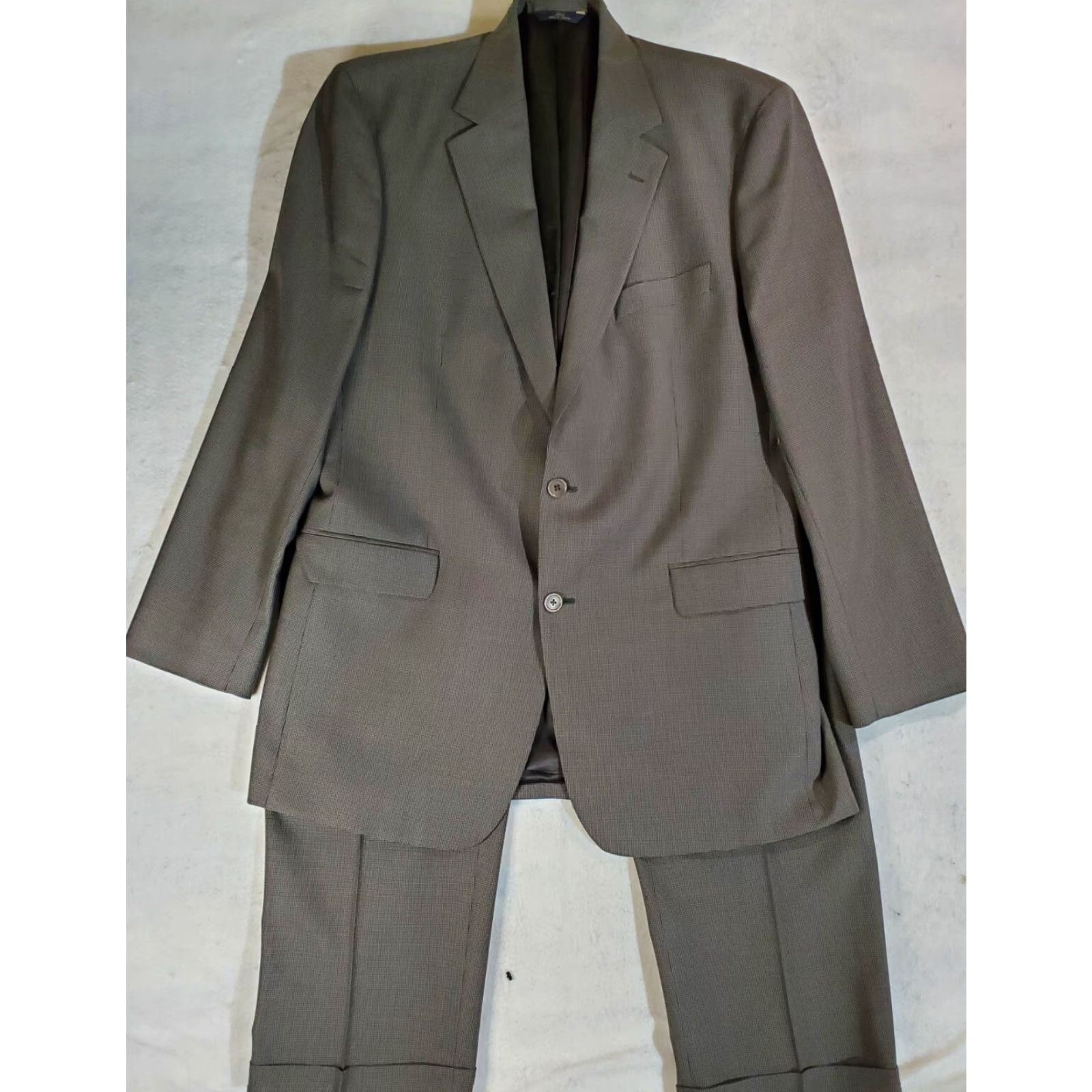 Brooks Brothers VINTAGE Brooks Brothers 346 Signature Check Wool Suit Coat & Pants 43 Long Coat 36Wx30L Tan Mens Regular 2 Piece Business Formal 90s Size 46R - 2 Thumbnail