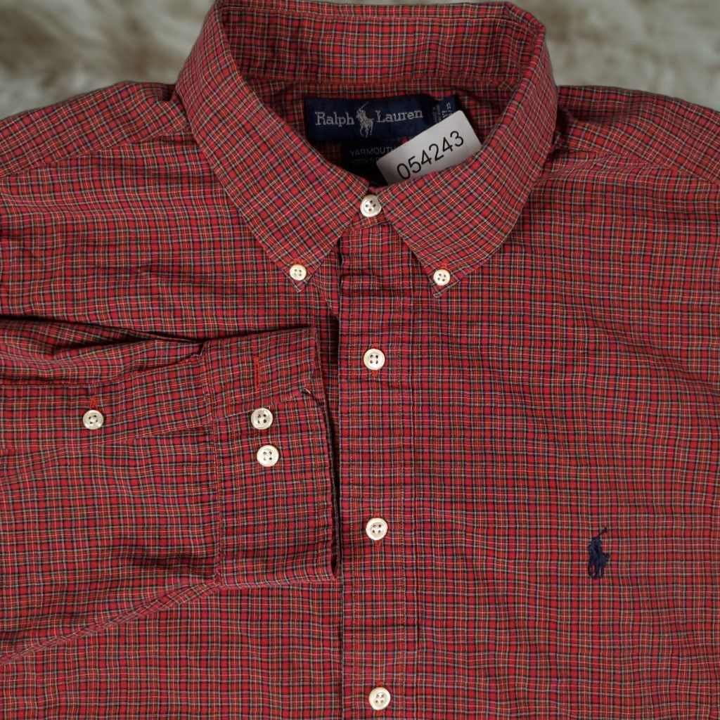 Ralph Lauren VINTAGE Ralph Lauren Shirt Men Dress Shirt Red Plaid 17 Button-Down Long Sleeve Mens 17 Red Plaid Dress Shirt Size 46R - 1 Thumbnail